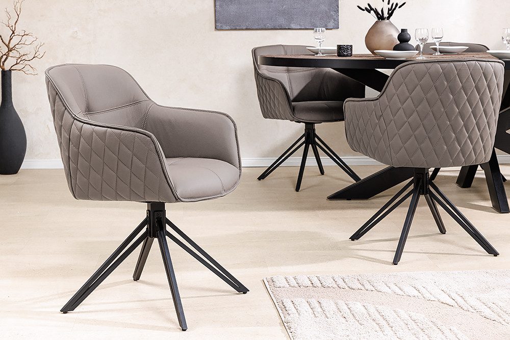 riess-ambiente Polsterstuhl EUPHORIA taupe/schwarz – Echtleder, drehbar, Metall-Füße, mit Armlehne (Einzelartikel, 1 St), mit 180° Drehfunktion und Autoreturn – ideal für elegante Esszimmer