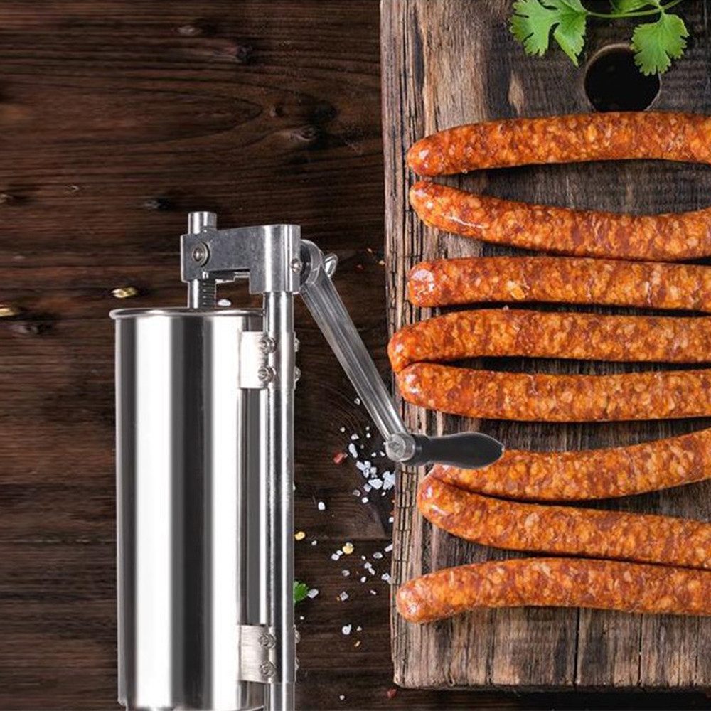 JEOBEST Fleischwolf Wurstfüller Füllmaschine Wurstmaschine Wurstspritze, 4L, 4 Füllrohre, Handkurbel