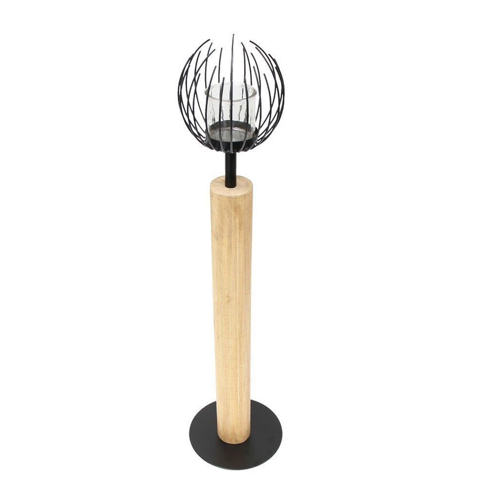 Home-trends24.de Bodenwindlicht Windlicht Säule Holz Metall Kerzenhalter Kerzensäule Glaseinsatz