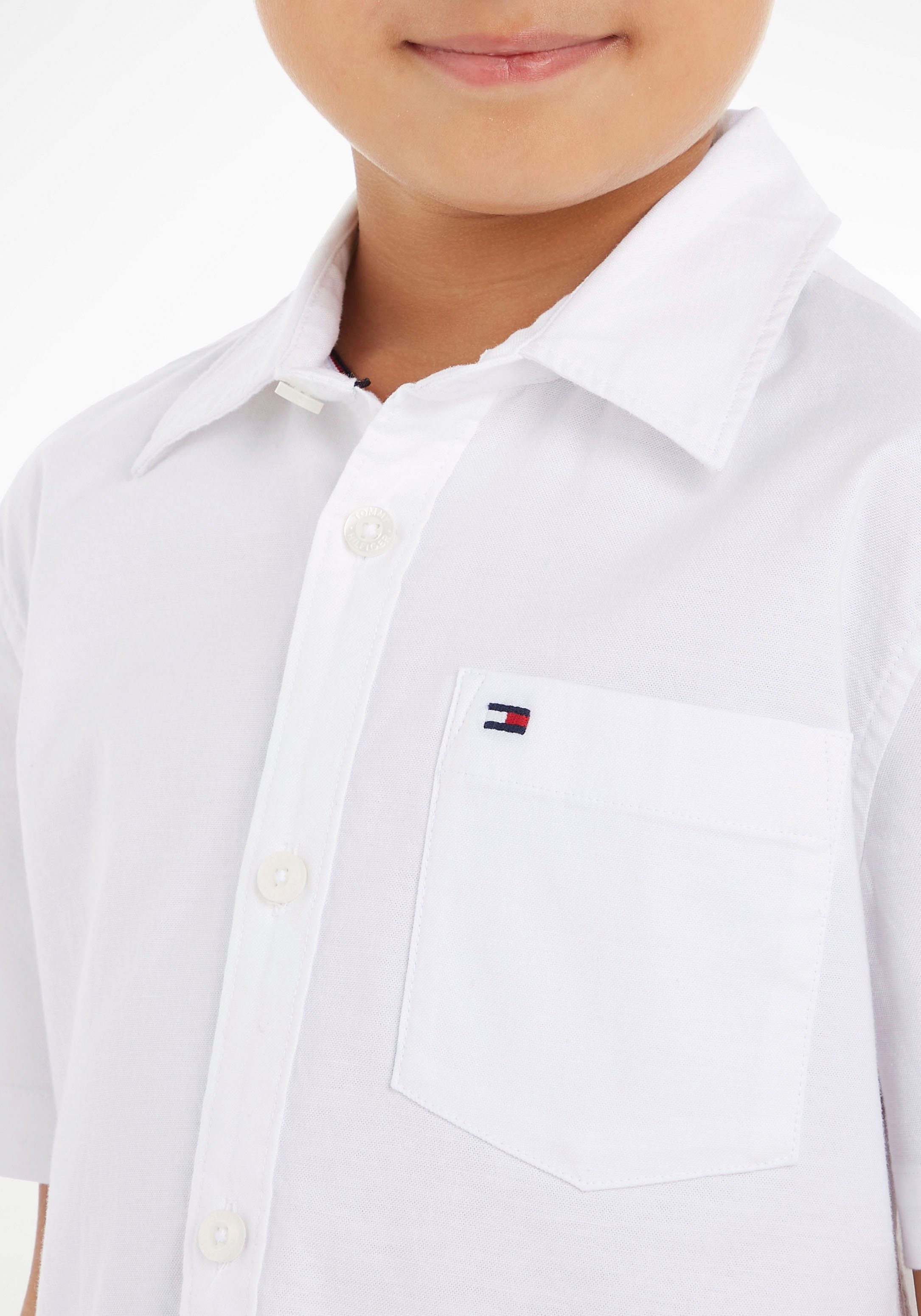 Tommy Hilfiger Kurzarmhemd OXFORD kurzen STRETCH und Hemdkragen SHIRT White Ärmeln mit S/S