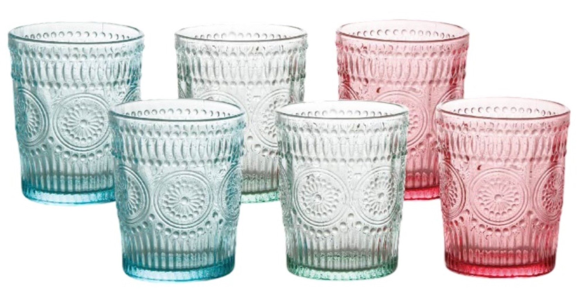 Cheffinger Gläser-Set 6er Set Trinkgläser 300ml Vintage-Retro Design - Gläser in drei Farben, 6-tlg.