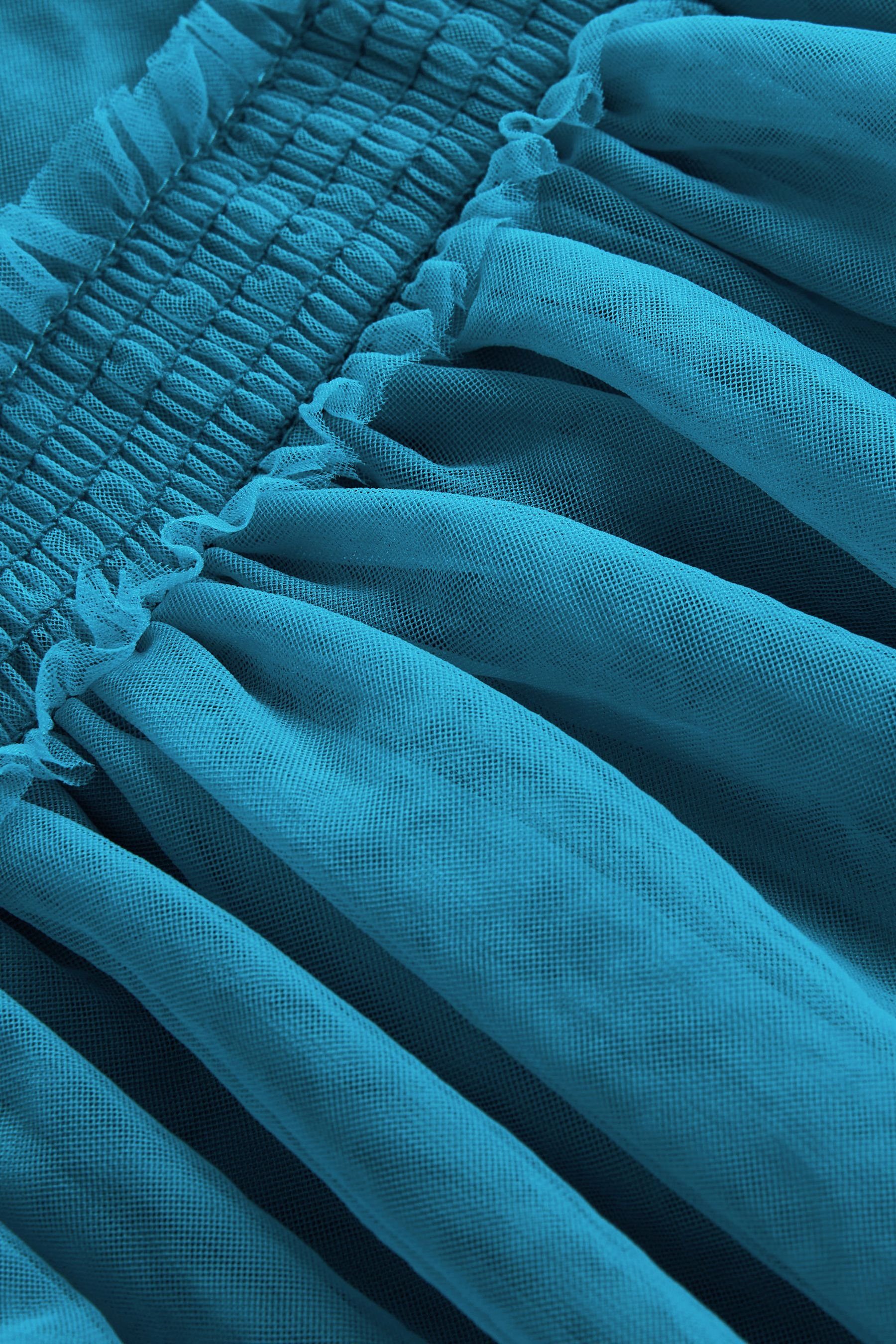 Next Partykleid Netzstoff-Kleid mit Kragen verziertem Blue Teal (1-tlg)