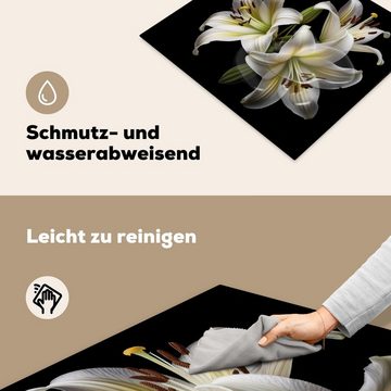 MuchoWow Herdblende-/Abdeckplatte Lilie - Blumen - Weiß - Natur - Botanisch, Vinyl, (1 tlg), 59x51 cm, Induktionsschutz, Induktionskochfeld, Ceranfeldabdeckung