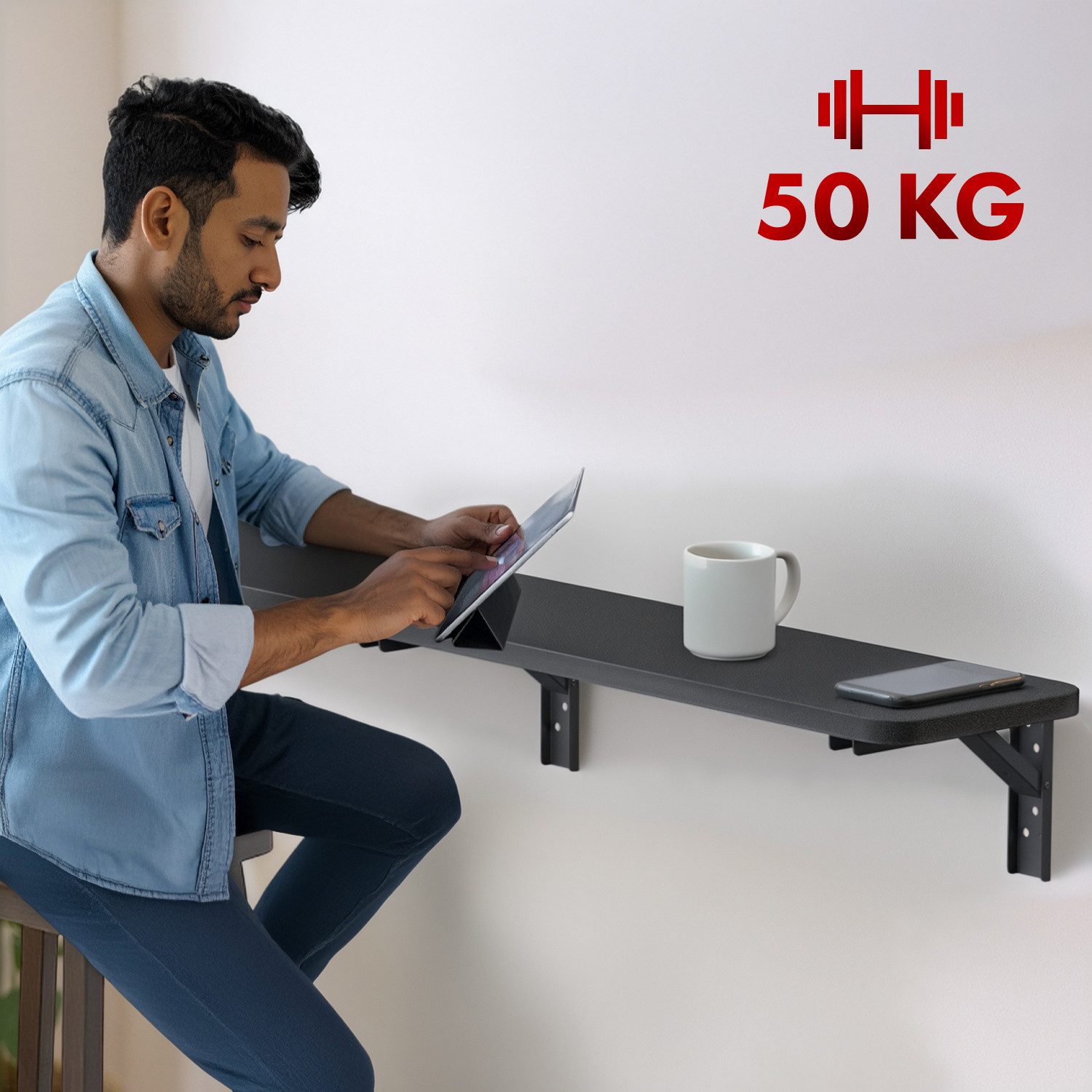 Maclean Wandregal MC-129 Klappbares Regal mit Aufsatz Schreibtisch – Bild 3 von 5
