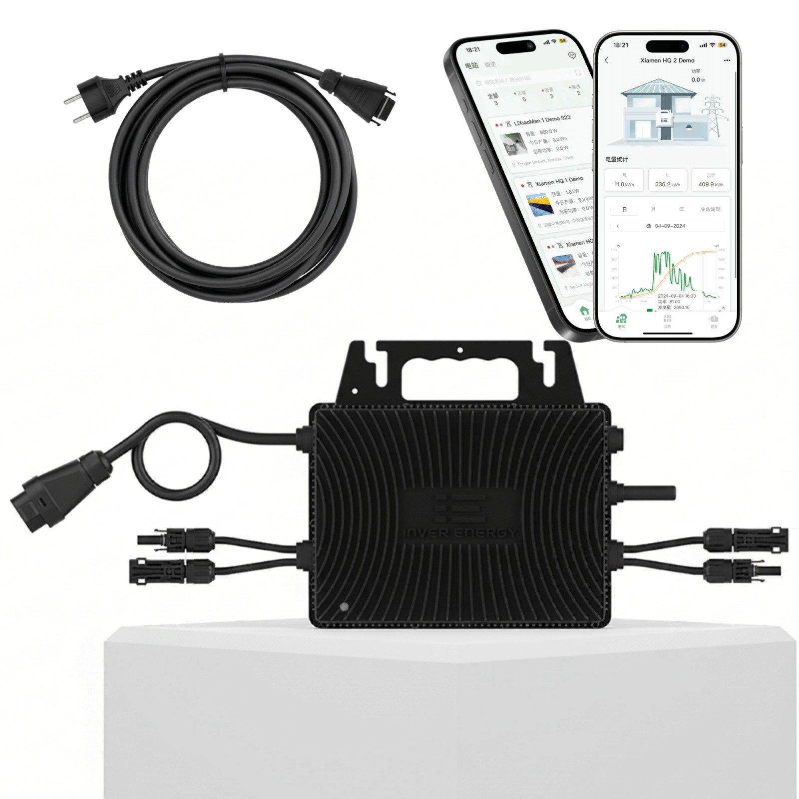 SUNNIVA Wechselrichter Inver Energy Mikro-Wechselrichter 800 W IS-080S für Balkonkraftwerk, (IP67 wetterfest, Plug-&-Play Installation, 2 MPPT, Bluetooth & WIFI, inkl. 5 m Anschlusskabel, Micro Inverter)