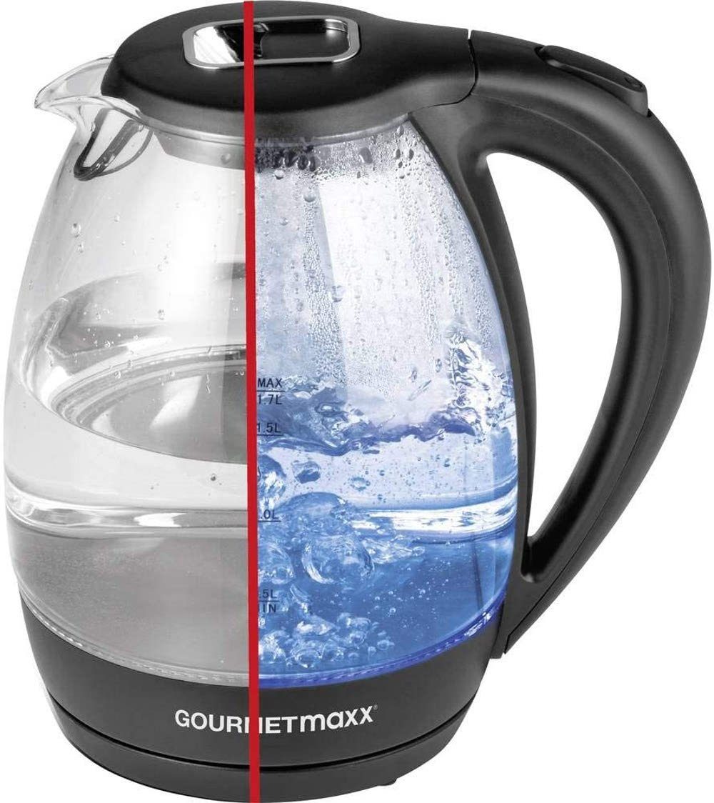 GOURMETmaxx Wasserkocher, Glas-Wasserkocher LED-Beleuchtung 1,7l 2200W  schwarz