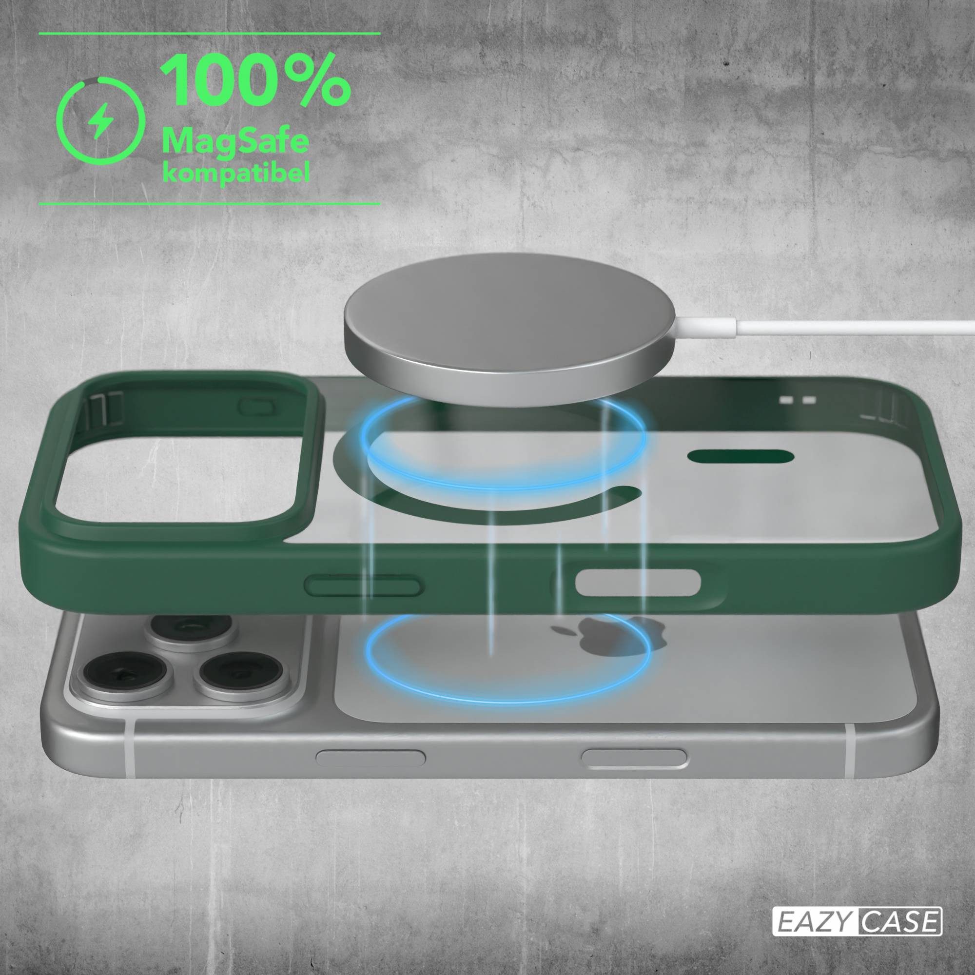 EAZY CASE Handyhülle Transparente Hülle mit MagSafe für iPhone 17 Pro 6,3 Zoll, TPU Hülle, flexibel, Clear Case Silikonhülle anti-kratz Backcover Grün