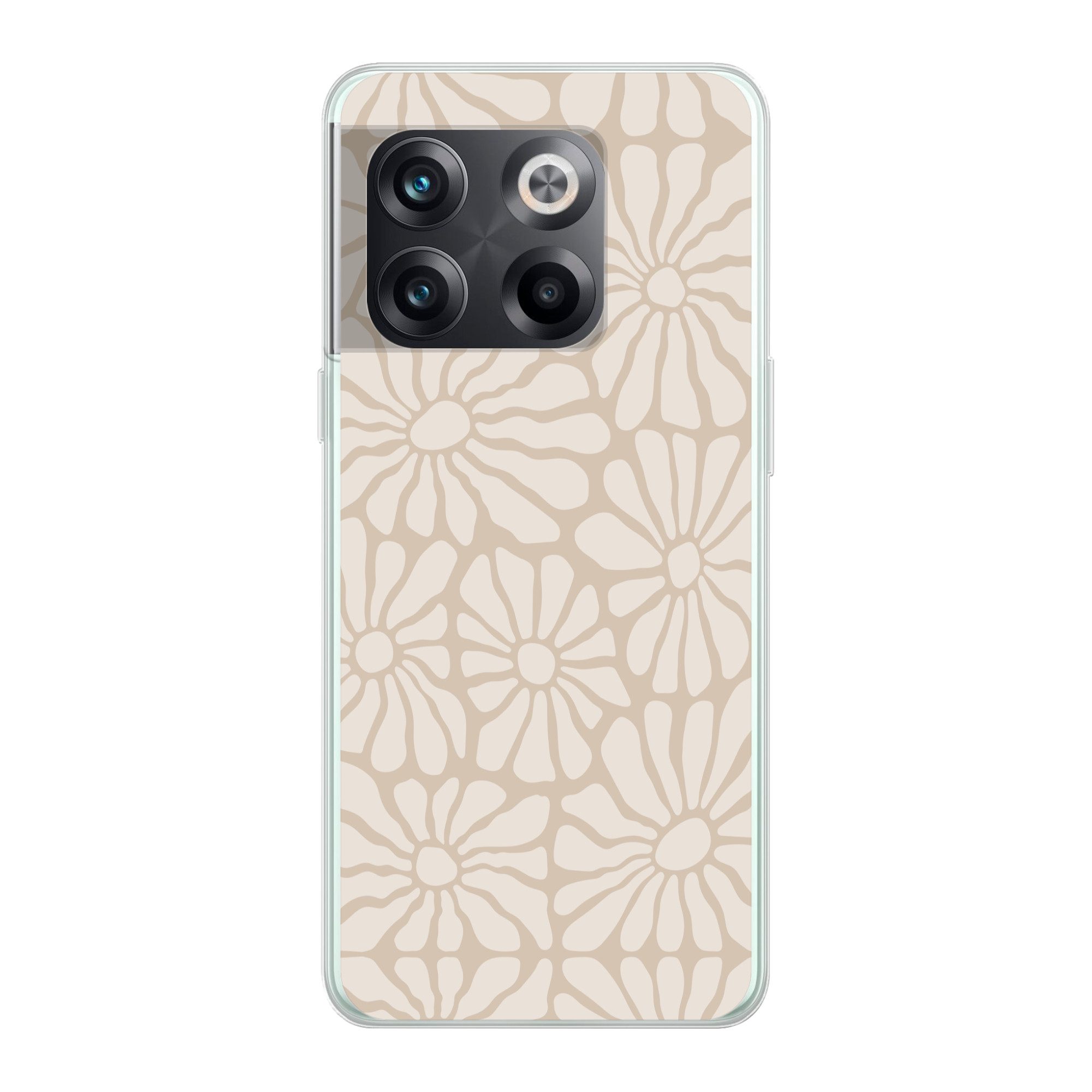 MuchoWow Handyhülle für OnePlus 10T Floral - Druck - Beige - Braun - Minimalistisch, Phone Case, Silikon, Schutzhülle Dünn