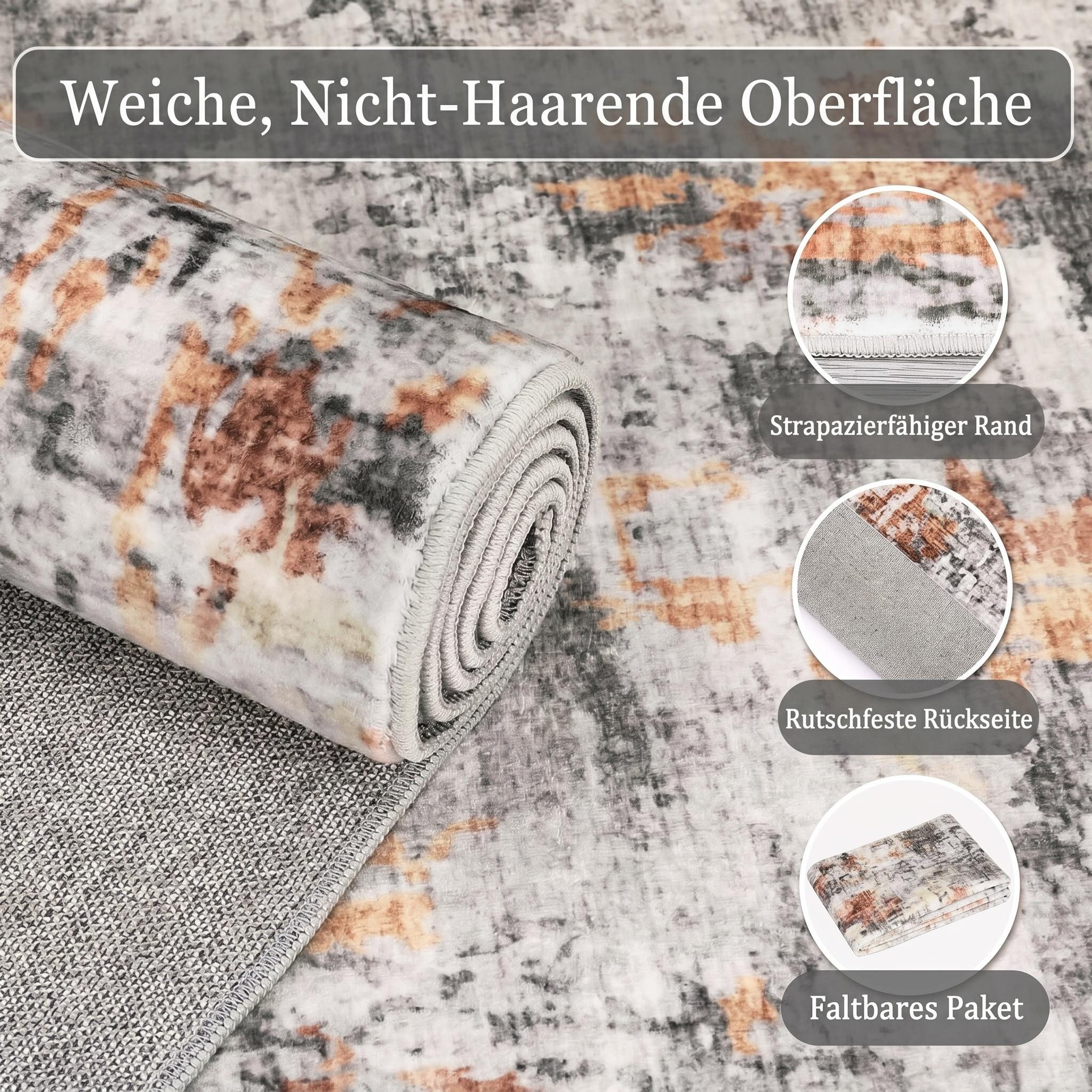 GarveeMore Teppich mit abstraktem Muster für Wohnzimmer & Schlafzimmer & Flur, rechteckig, Höhe: 6 mm, Pearl-Velvet, zusammenlegbar, TPR-Rücken, waschmaschineng – Bild 5 von 5