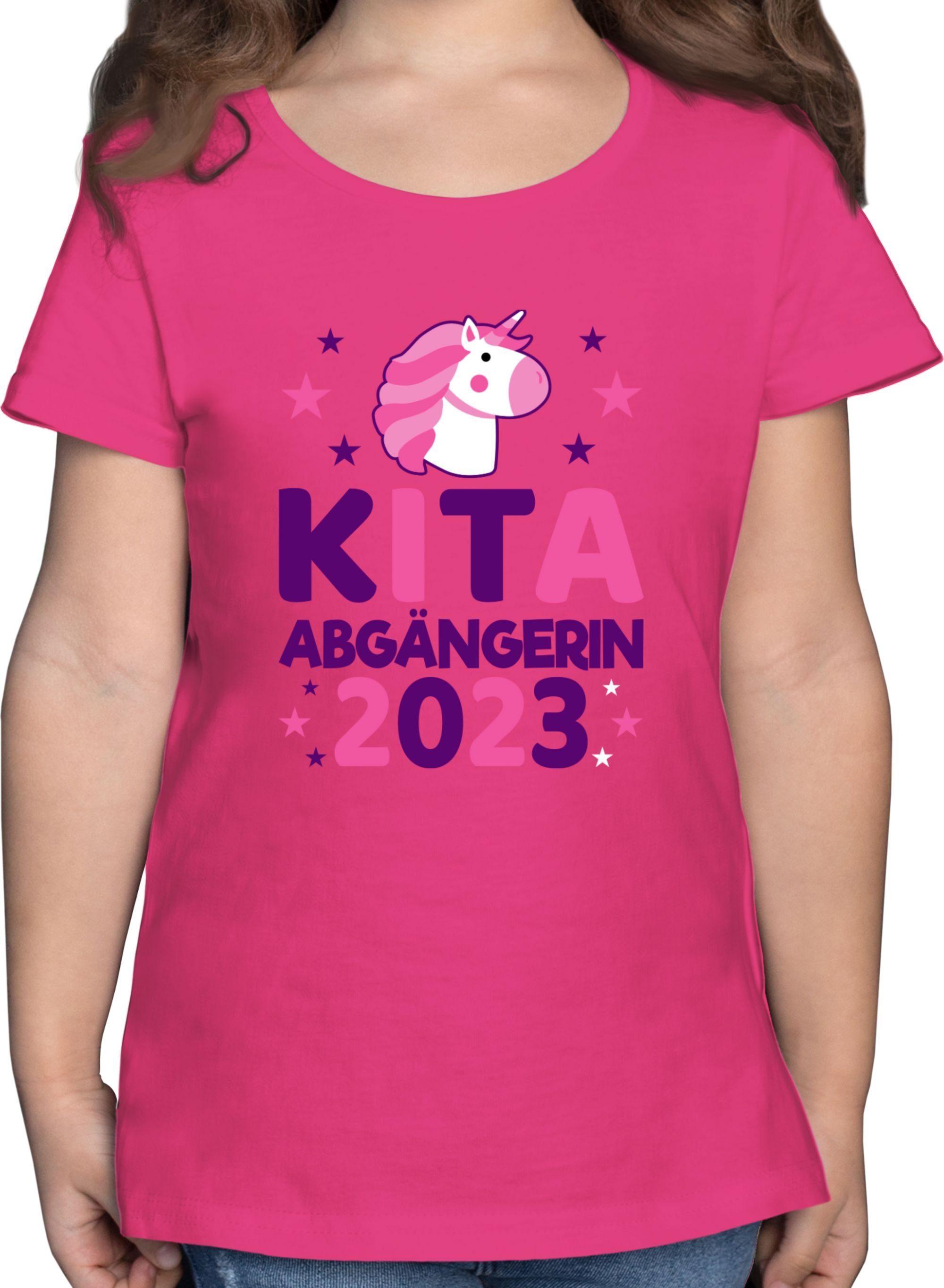 Abgängerin 1 Mädchen Shirtracer Kita rosa/lila Fuchsia Einhorn 2023 Sterne T-Shirt Einschulung