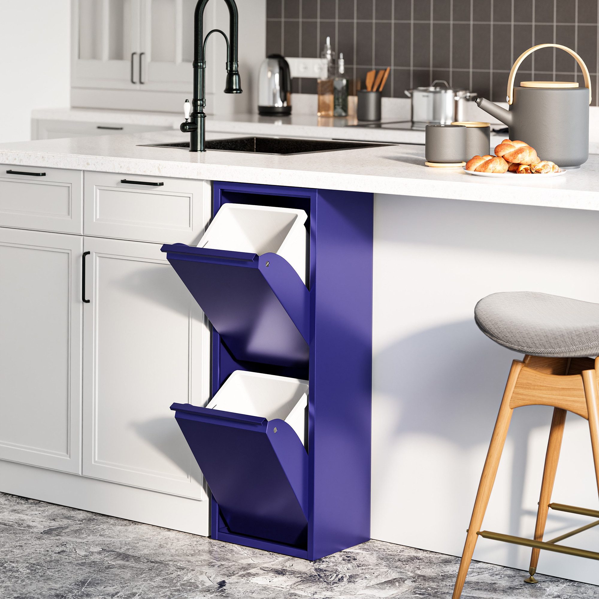 en.casa Mülltrennsystem, »Sollentuna« mit 2 Kippfächern Metall 2 x 14 L Eimer Nachtblau