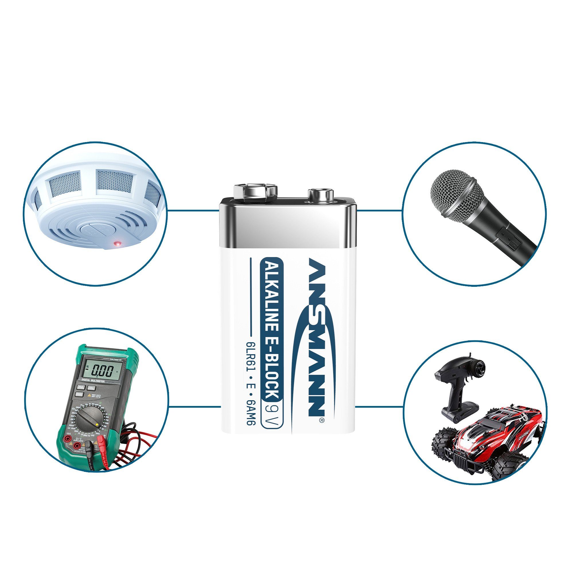 - für Batterie ideal longlife Rauchmelder (24 9V ANSMANN® Batterien Alkaline Stück) Block