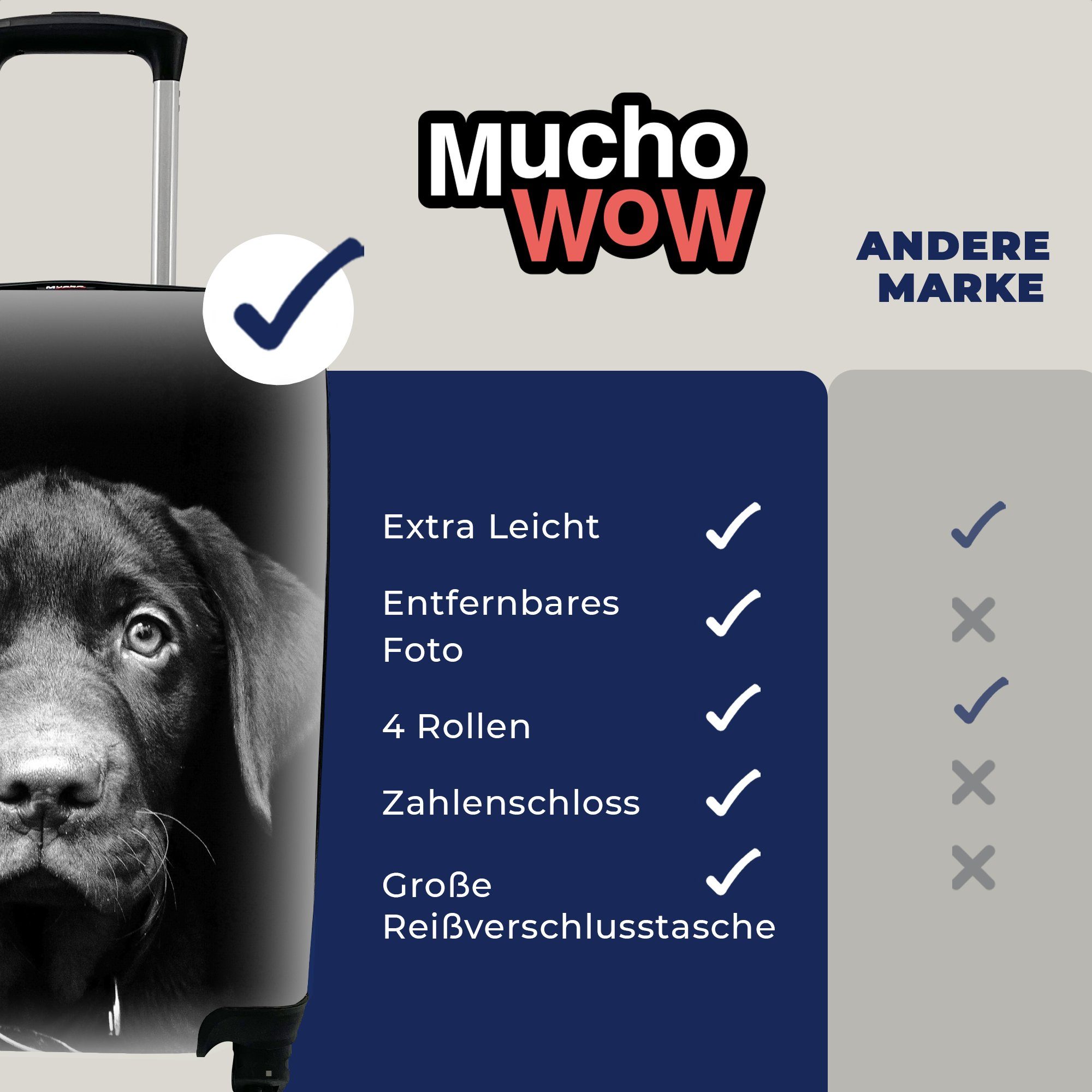 MuchoWow Handgepäckkoffer und Reisetasche 4 Ferien, Reisekoffer mit weiß, in schwarz Hund Rollen, Trolley, Tierprofil Handgepäck rollen, für
