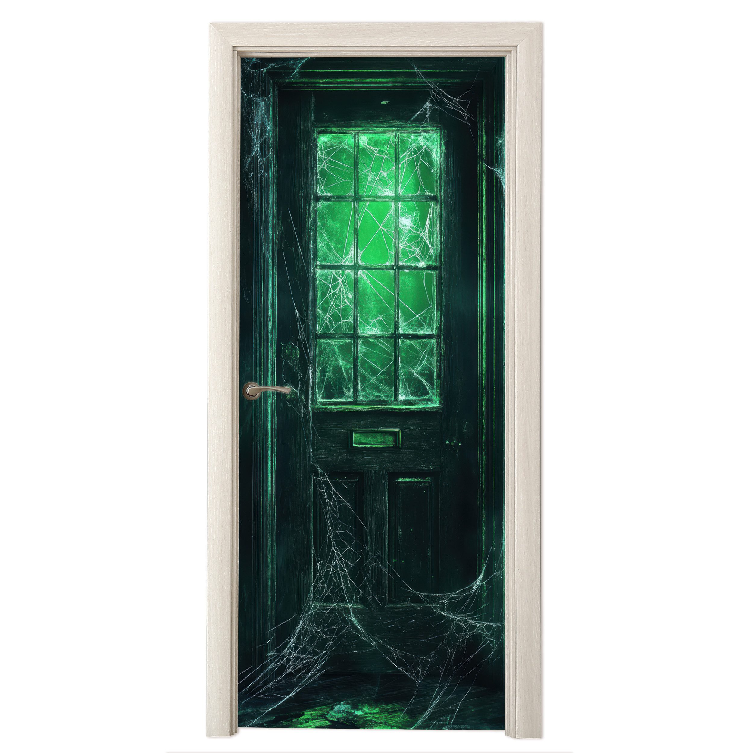 MuchoWow Türtapete Tür - Spukhaus - Grün - Spinnennetz, Matt, bedruckt, (1 St), Selbstklebende Tapete, Folie für Möbel, 70x215 cm