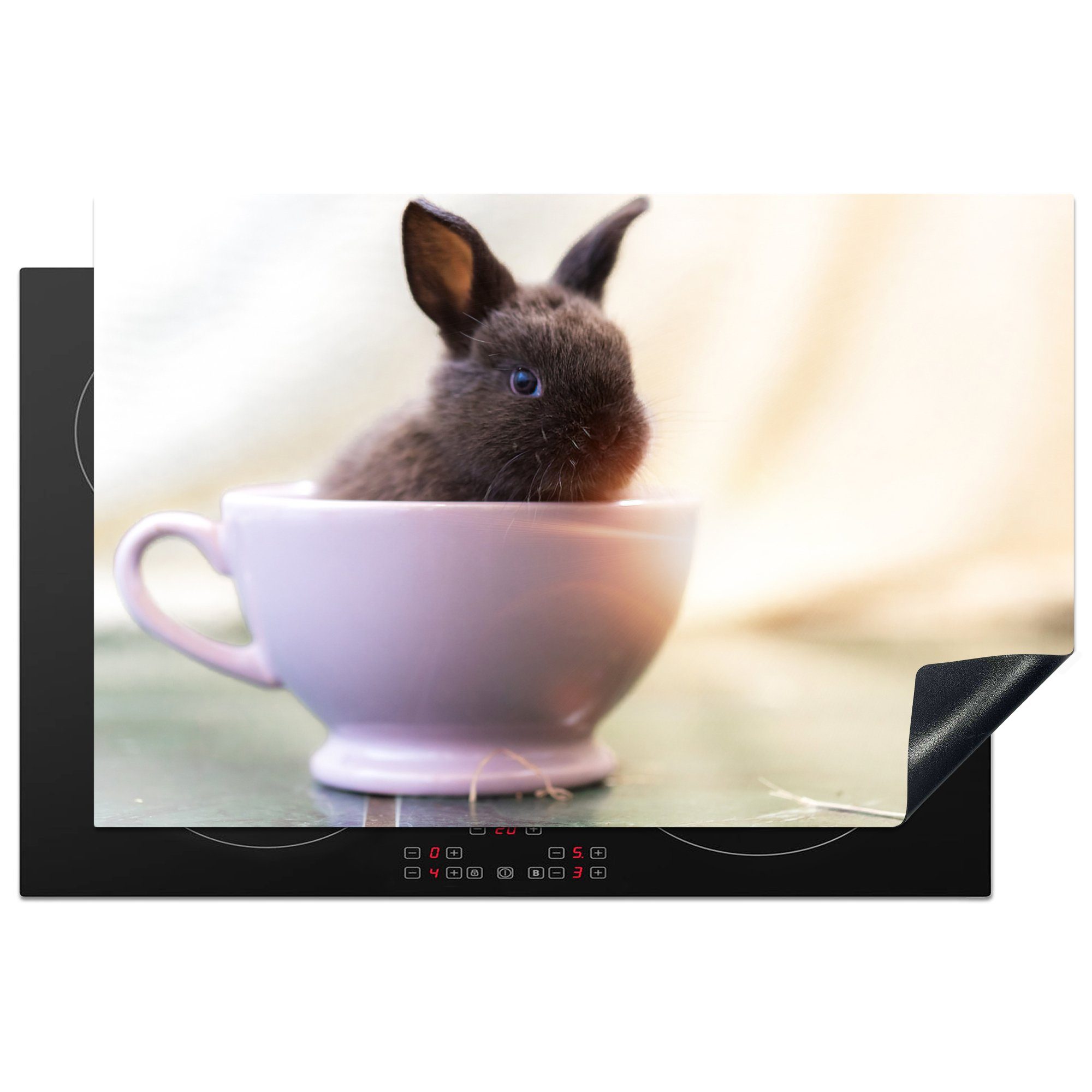 MuchoWow Herdblende-/Abdeckplatte Kaninchen - Vinyl, (1 die Teetasse, für tlg), cm, Baby Ceranfeldabdeckung küche, Induktionskochfeld - 81x52 Schutz