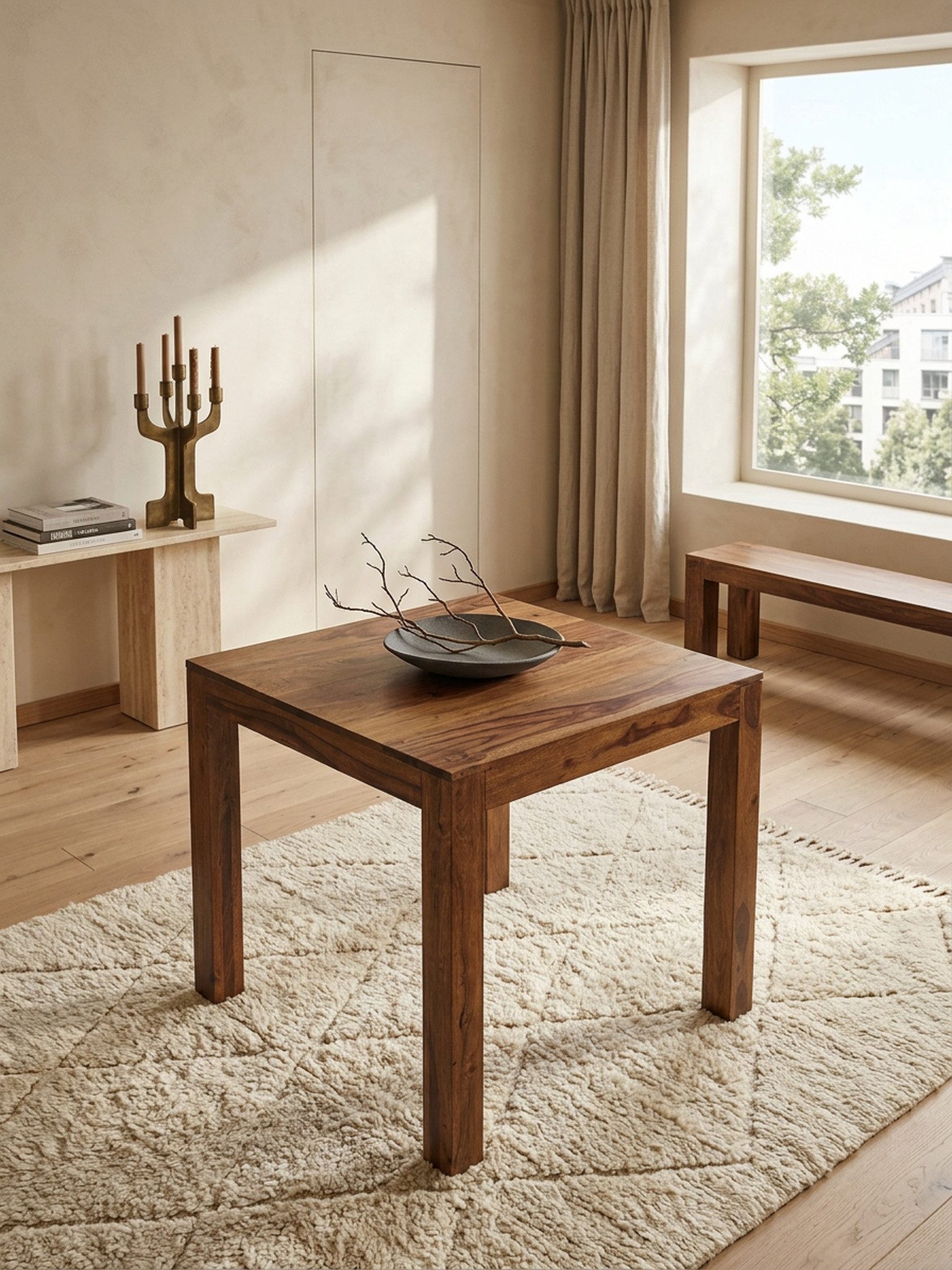 KADIMA DESIGN Esstisch Esstisch MUMBAI Massivholz 80 cm Esszimmer-Tisch Holztisch Küche, Design Küchentisch Landhaus-Stil dunkel-braun