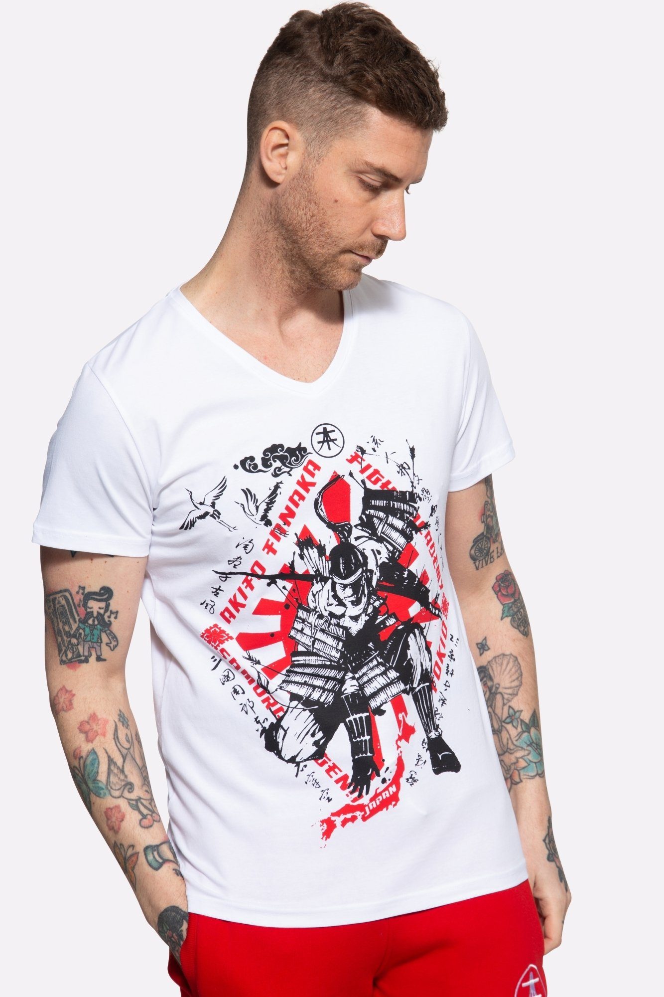 mit Print Akito Samurai weiß Samurai Tanaka T-Shirt Run