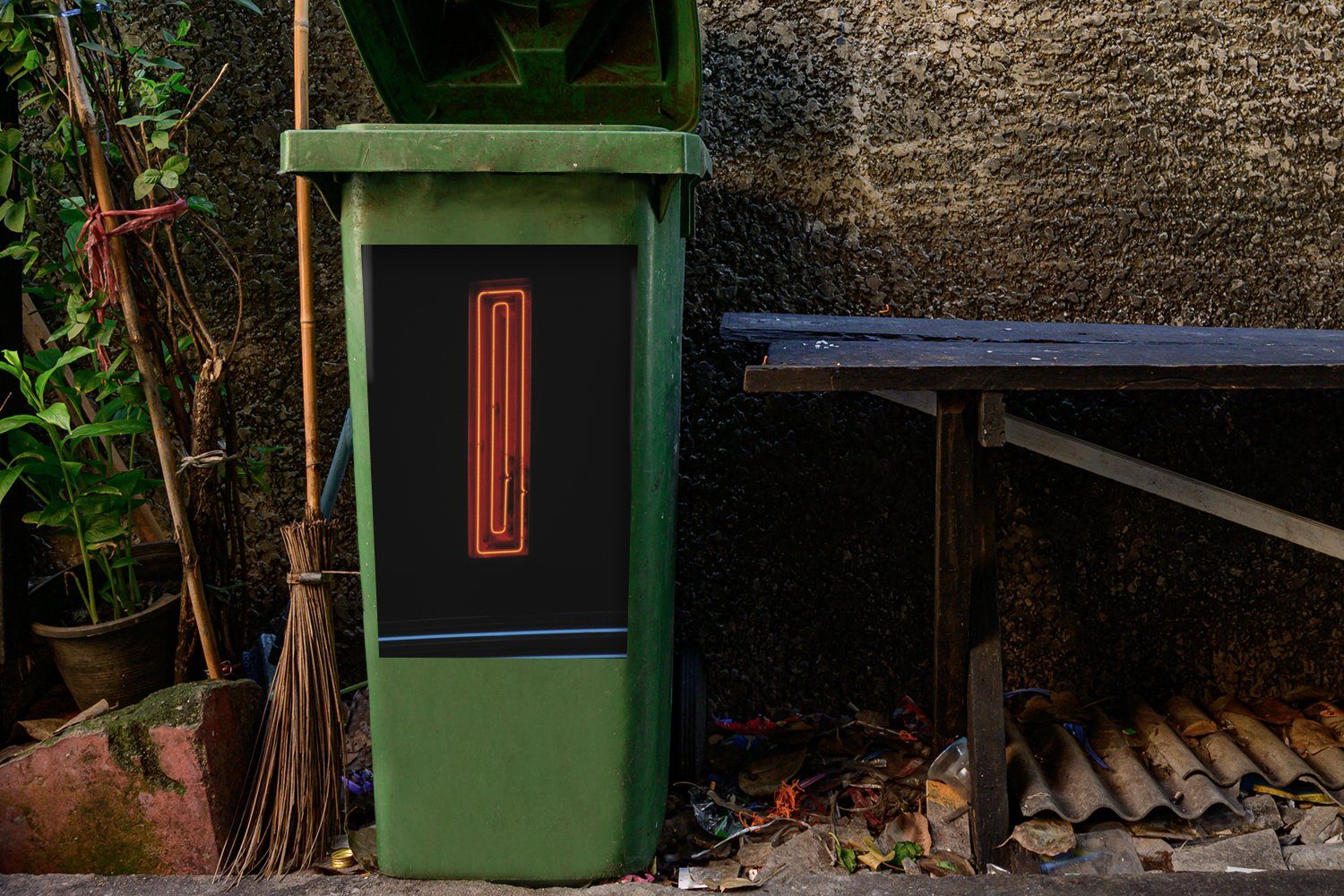 Mülleimer-aufkleber, Sticker, Wandsticker Abfalbehälter (1 Mülltonne, MuchoWow I Container, Neon-Buchstabe St),