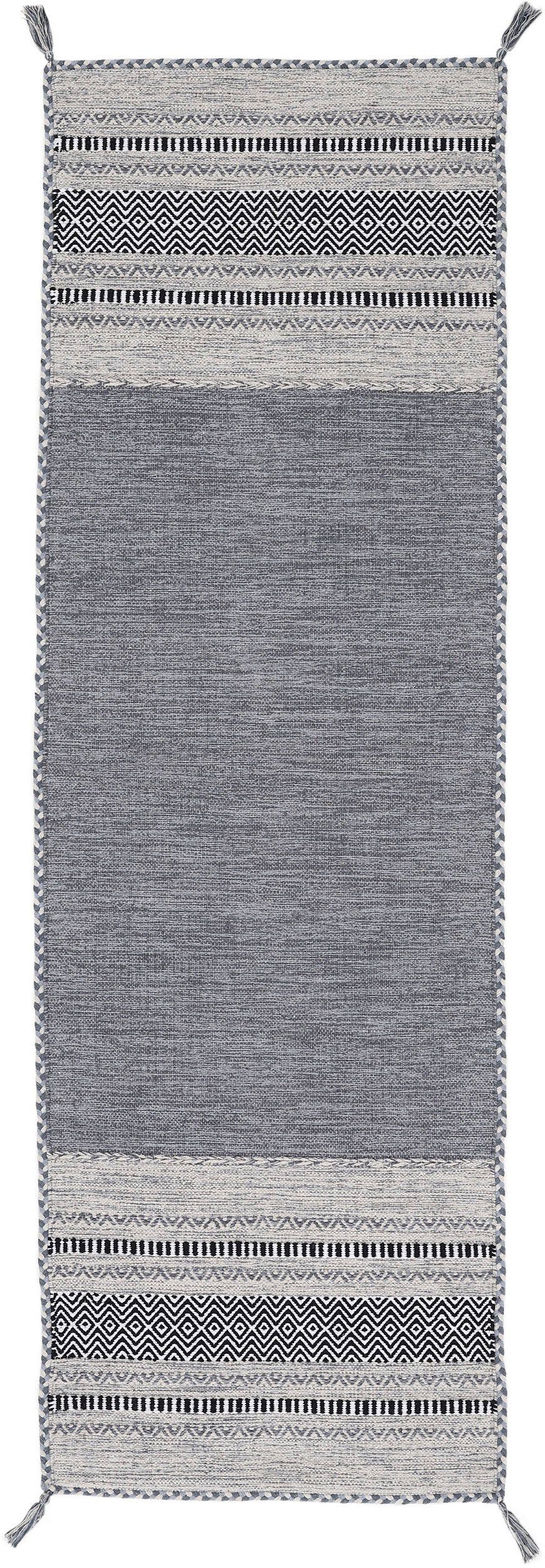 carpetfine Teppich Kelim Azizi, auch als Läufer erhältlich, rechteckig, Höhe: 5 mm, handgewebt, Baumwolle, Wendeteppich mit Fransen, Fleckerl, Wohnzimmer