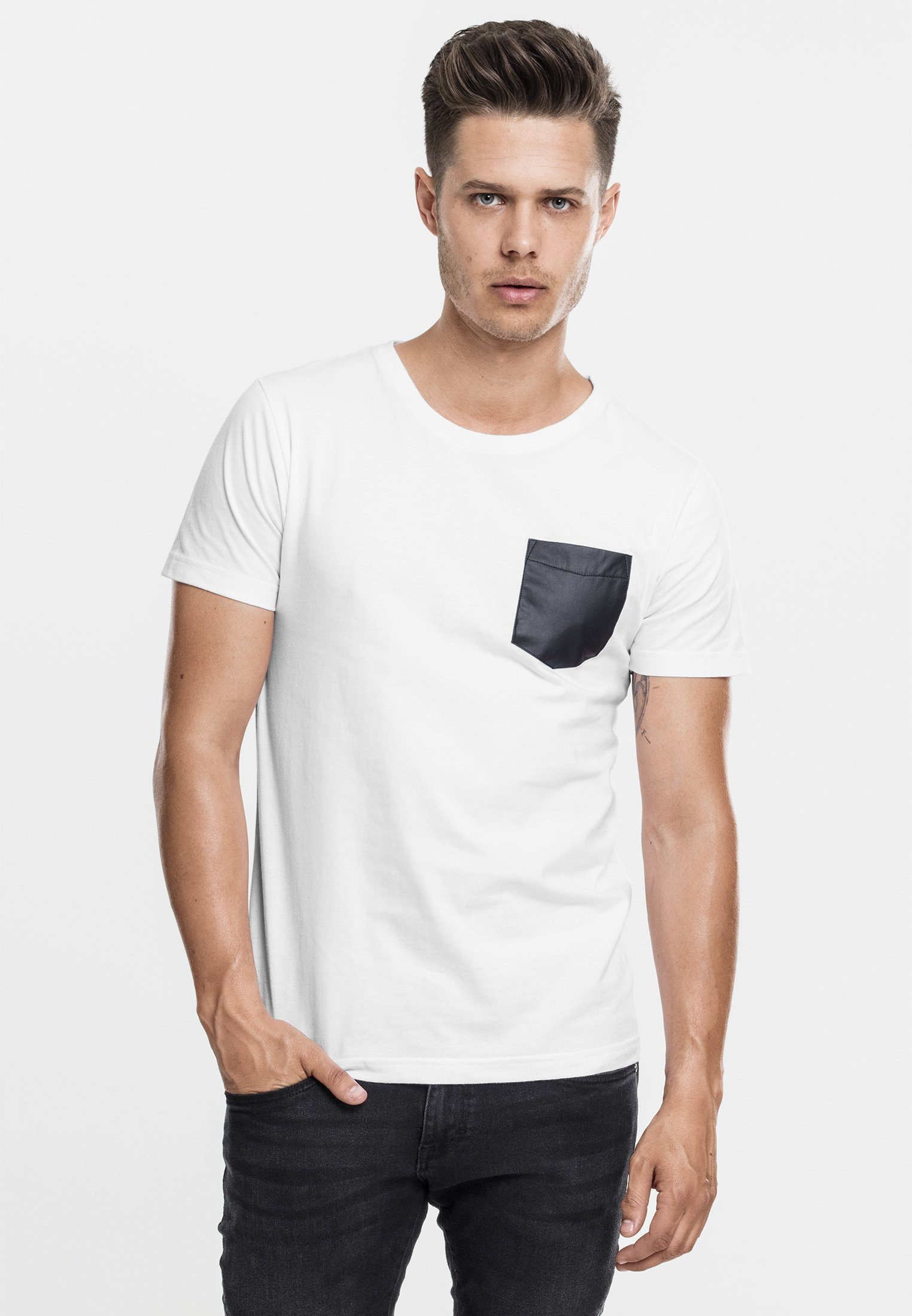 CLASSICS (1-tlg) URBAN Synthetic Pocket white/black Leather Tee T-Shirt T-Shirt