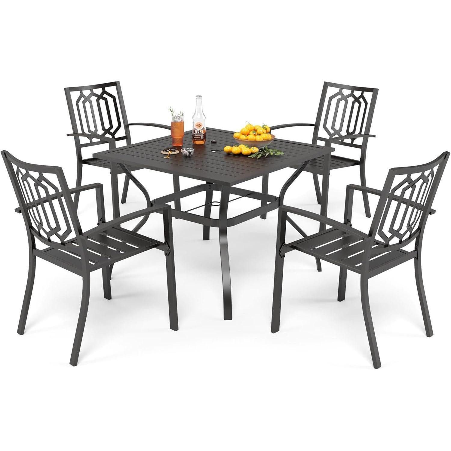 LuxusKollektion Garten-Essgruppe Gartenmöbel Set 4 Personen Gartentisch Stühlen Metall Outdoor Bistro