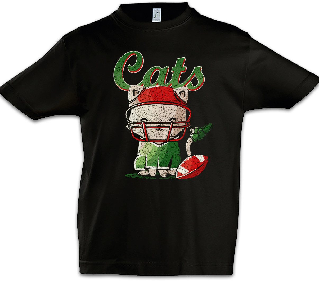 Print-Shirt Cats Football Kinder T-Shirt Katzen Kätzchen Kater Katze American