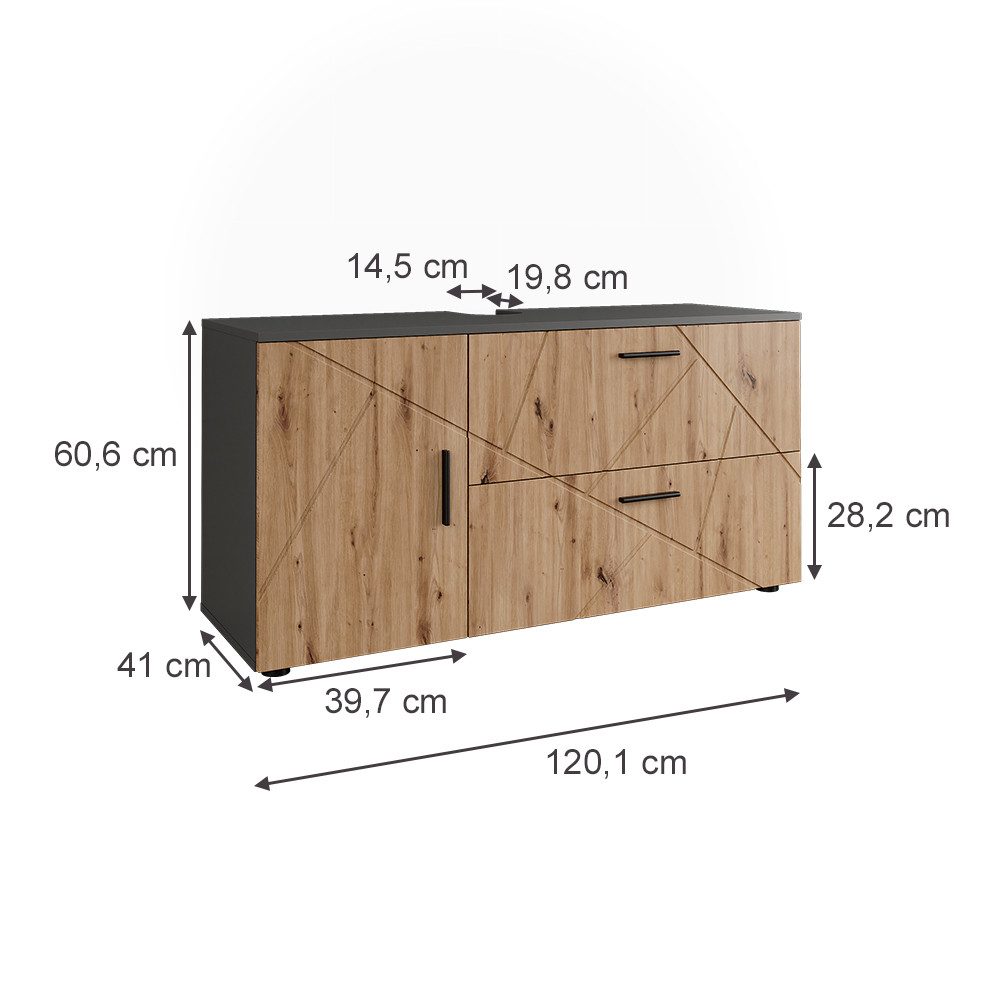 Vicco Waschbeckenunterschrank Irma, Anthrazit/Artisan, 120.1 x günstig online kaufen