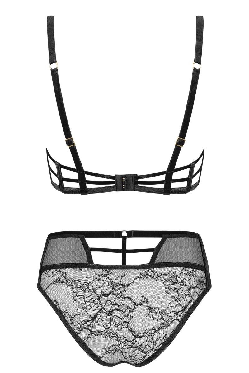 Petite Noir Set: Dekolleté-BH Damen Reizwäsche Dessous Set Balconette Bügel-BH und Panty Slip aus Sp