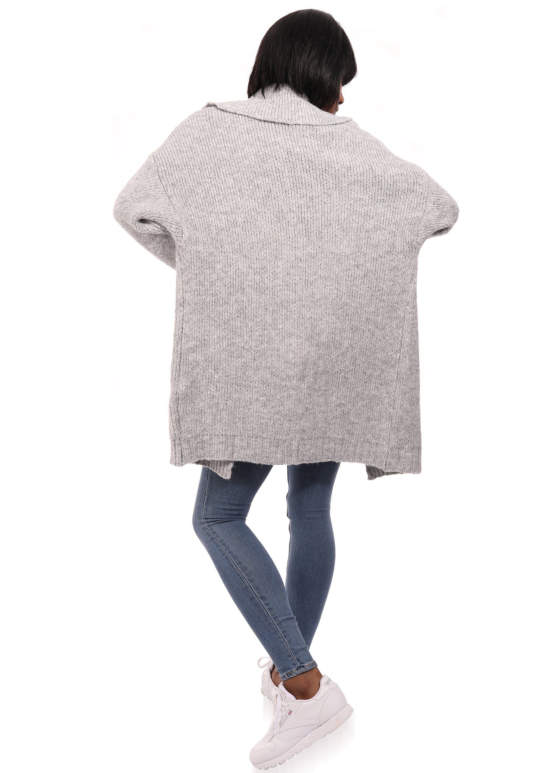 Basic grau Fashion 1 -tlg) Cardigan Size Strickjacke YC Schalkragen One & Set, Style (Kein mit