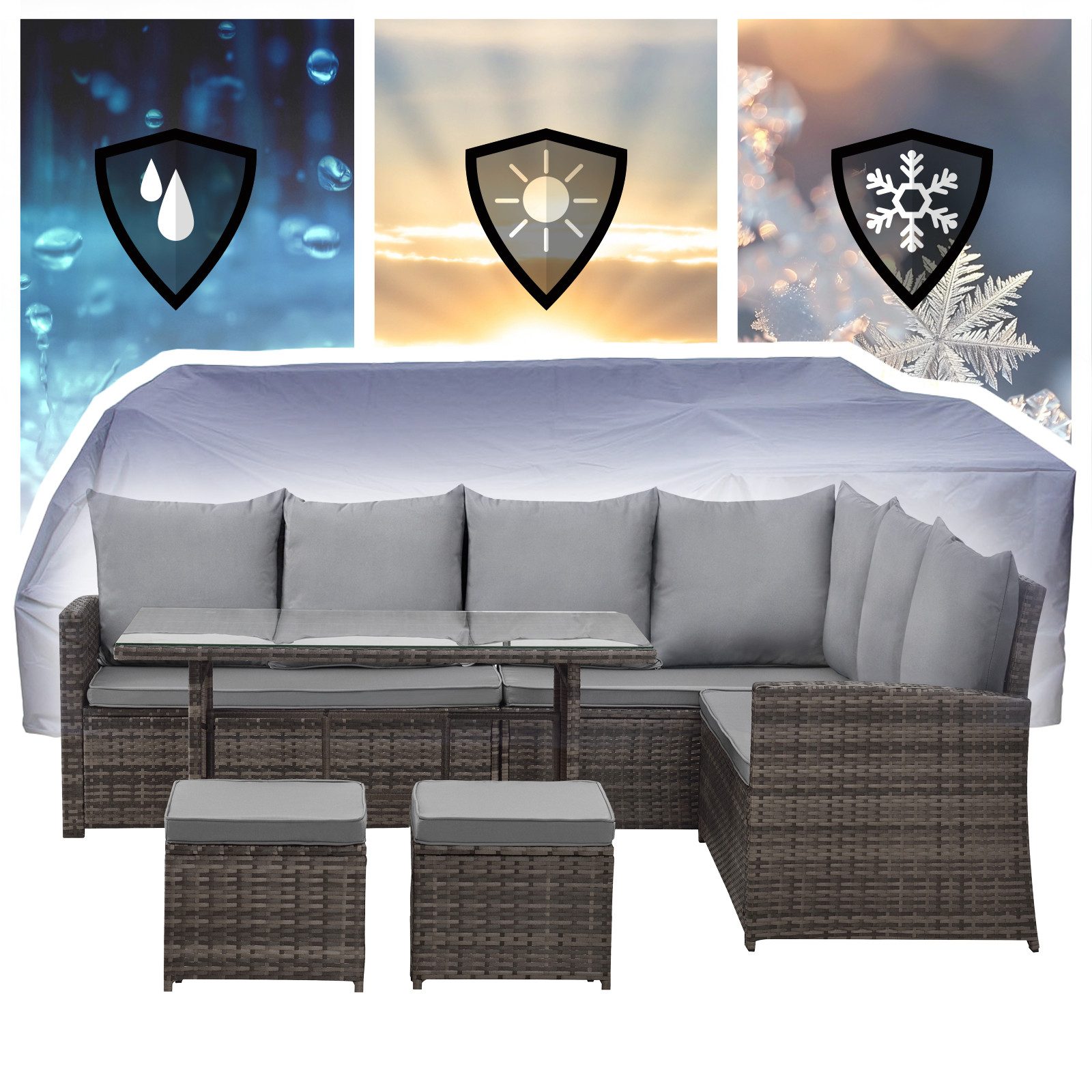 SVITA Gartenlounge-Set MONROE, (Set, 1 Tisch, 1 dreiteiliges Sofa, 2 Hocker günstig online kaufen