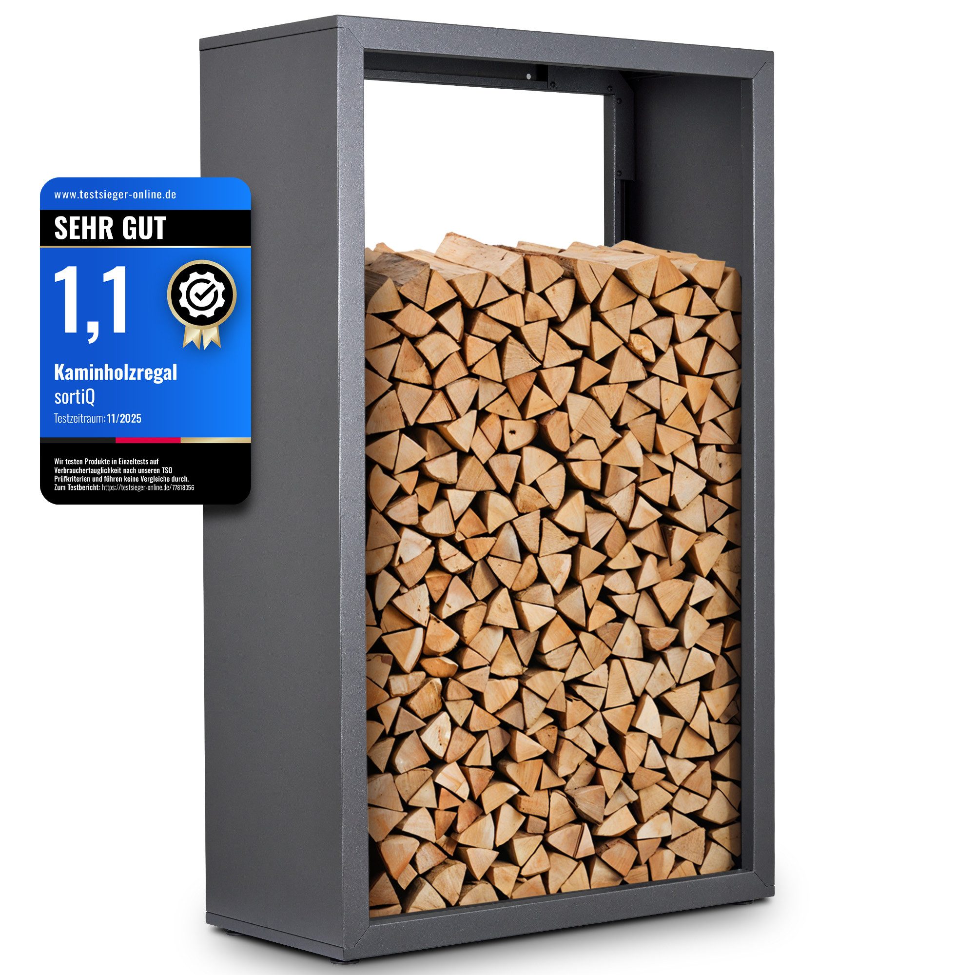 sortiQ Kaminholzregal für außen & innen - moderne Brennholz-Stapelhilfe, Farbe: DB703, (für stabile Holzaufbewahrung Holzlager mit Stellfüßen), BxTxH: 90x40x145 cm