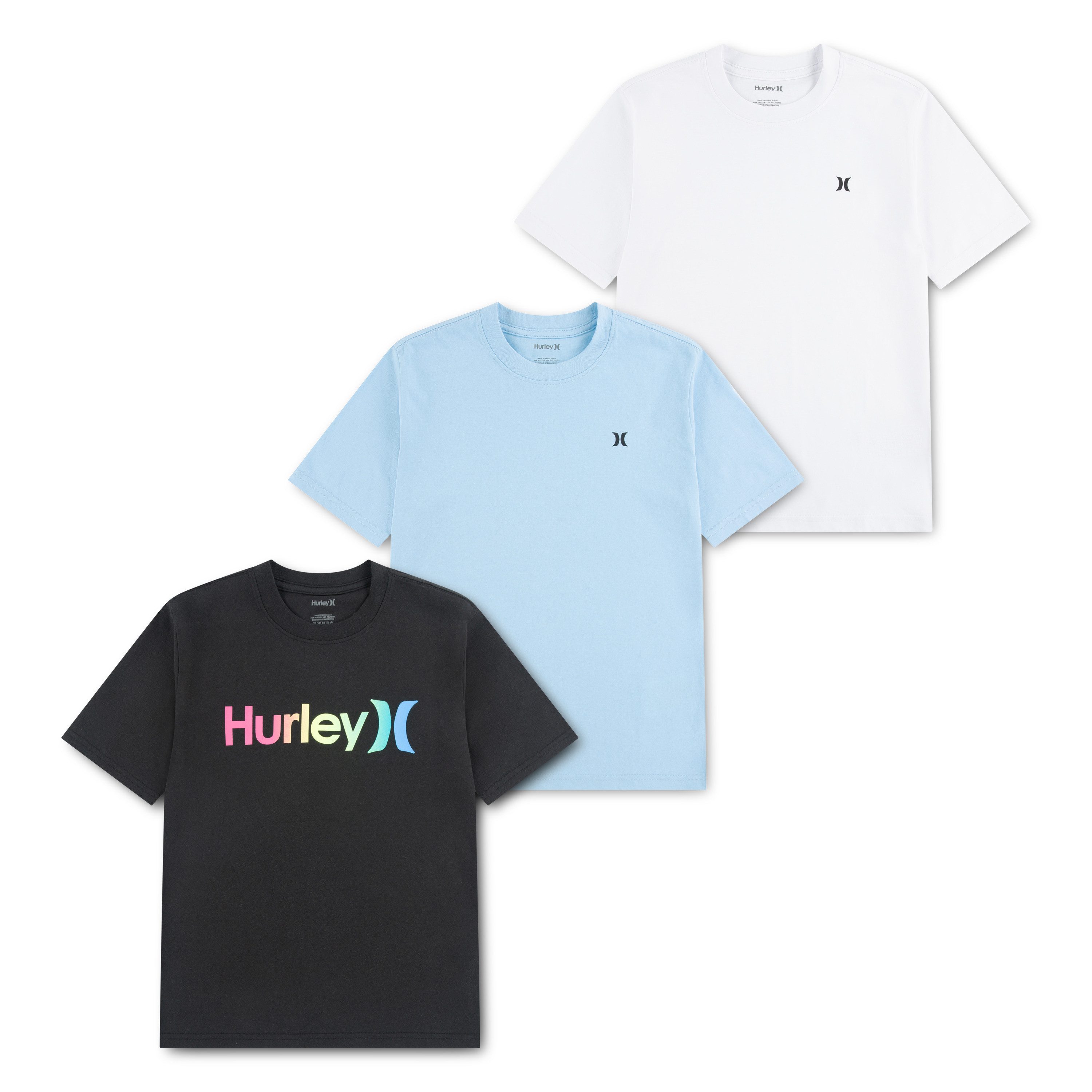 Hurley T-Shirt CORE LOGO TEE 3PK HRLB-3K-9316 (Packung, 3-tlg., 3) für Jugendliche, passgenauer Schnitt, pflegeleicht