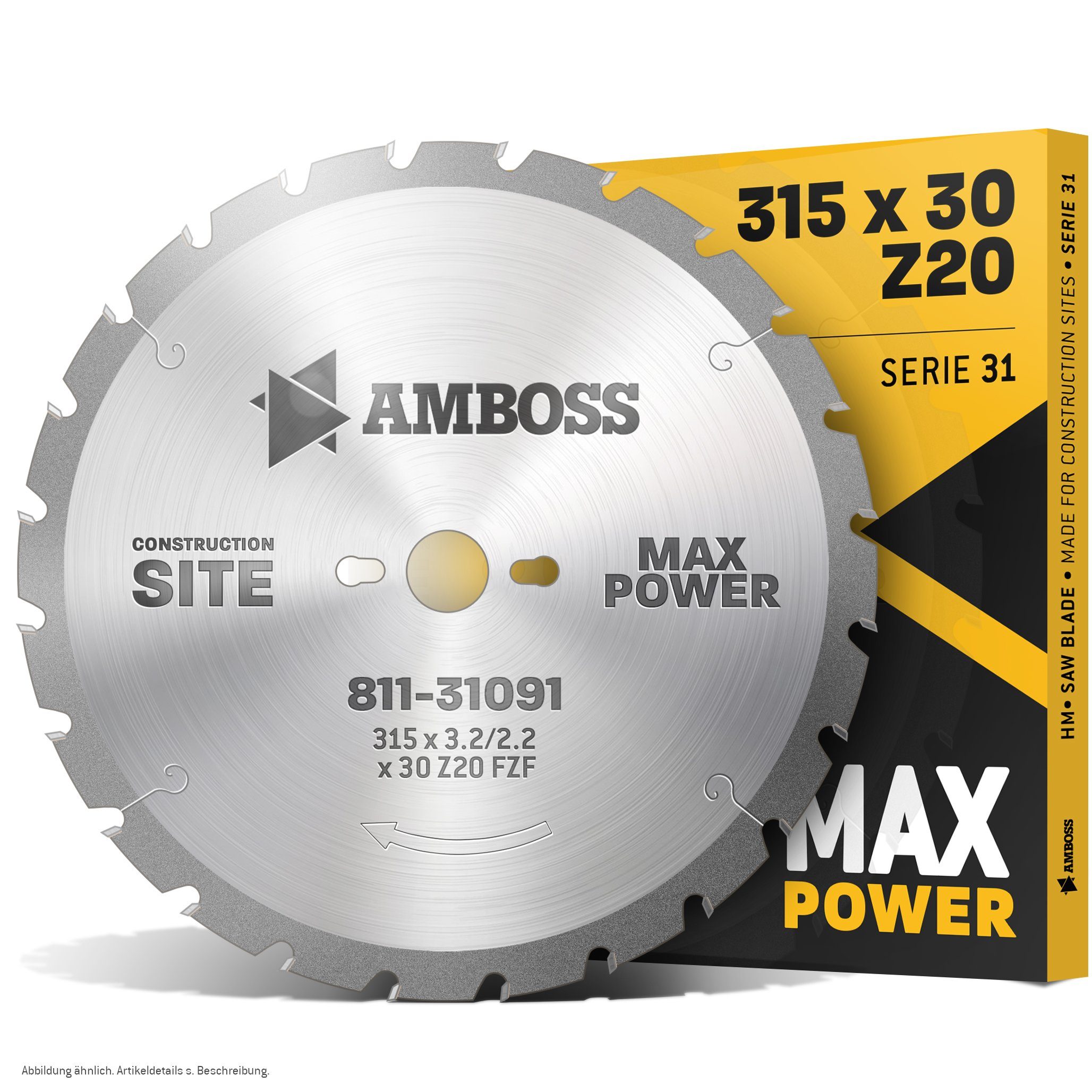 Amboss Werkzeuge Kreissägeblatt HM Kreissägeblatt - 315 x 3.2/2.2 x 30 Z20 FWF, 30 mm (Bohrung) FWF (Zahnform) positiv (Zahnstellung) 2, 9, 462, 10, 60