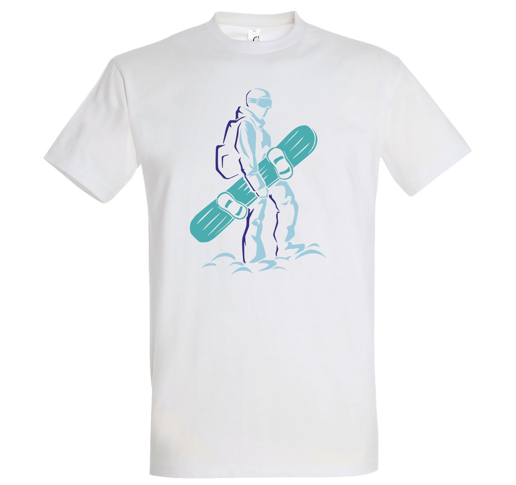 Designz trendigem Shirt Herren Youth T-Shirt Snowboarding Frontprint Weiß mit