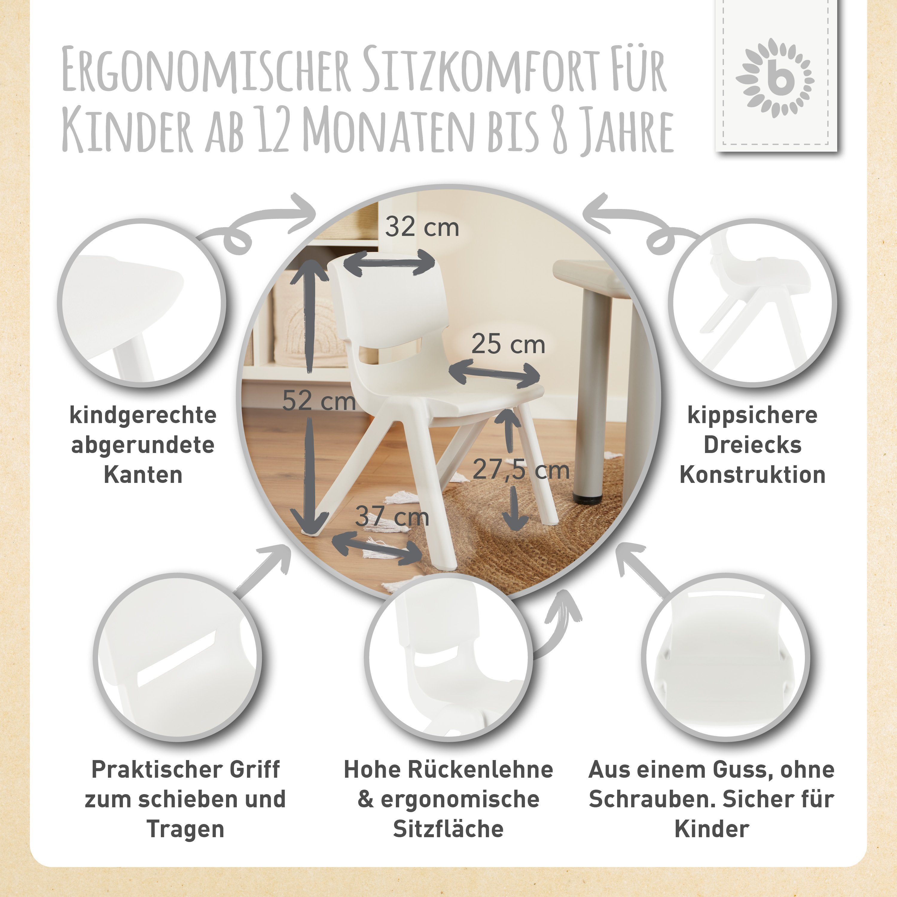 BIECO Stuhl Bieco Kinderstuhl bis 80 kg, stapelbar, kippsicher Kinder Stuhl
