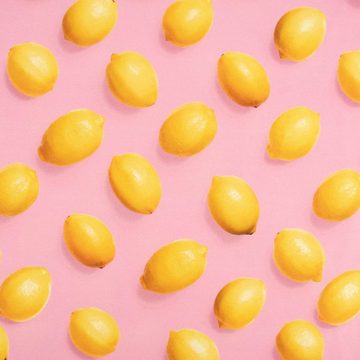 SCHÖNER LEBEN. Stoff Canvas Digitaldruck LEMONS Zitronen rosa gelb 1,35m Breite, allergikergeeignet