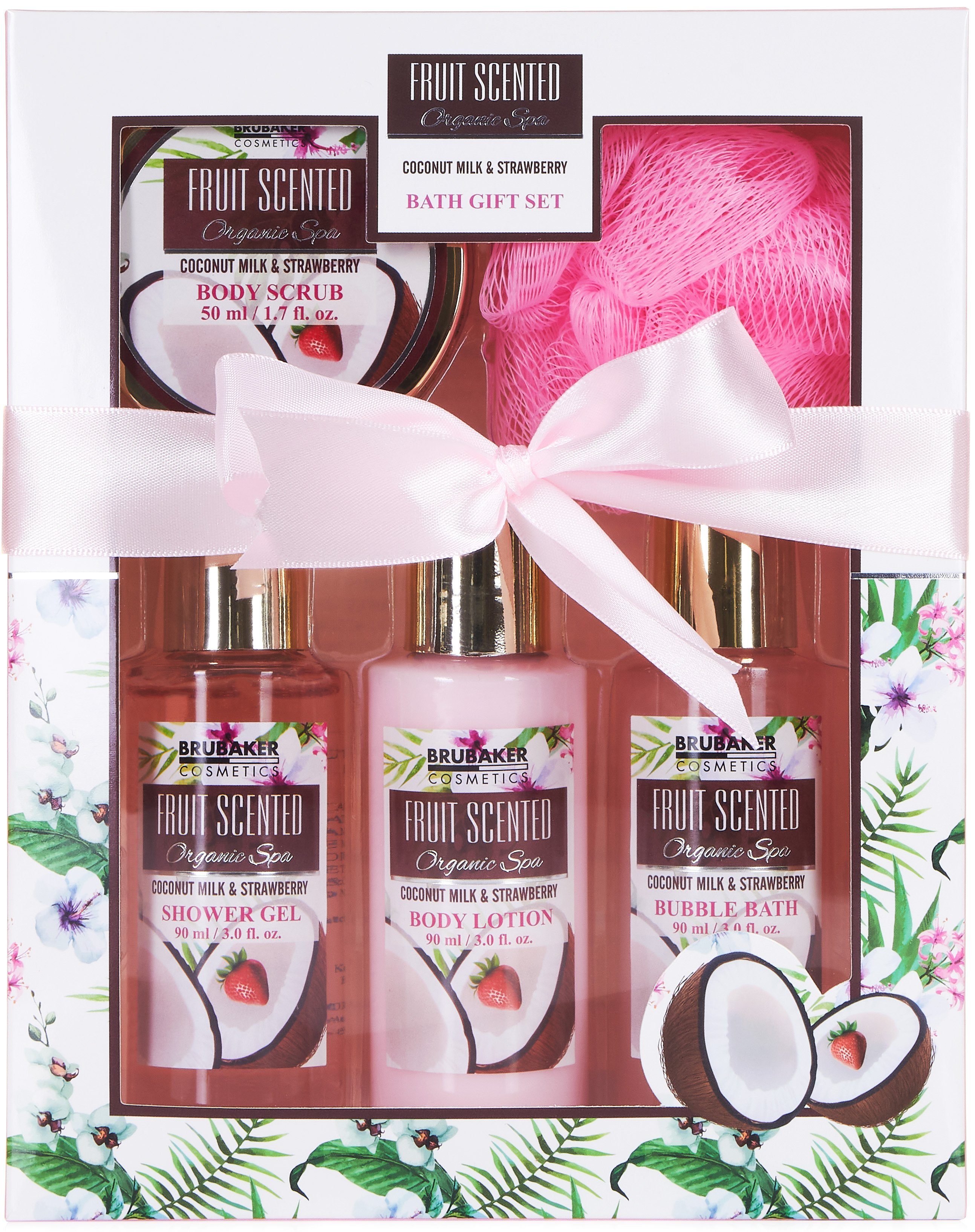 BRUBAKER Pflege-Geschenkset 2 in 1 Erdbeere Kokosnuss Lemon 15-tlg., Dekoration Pflegeset - - & Tee Grüner Dusch- Damen und Beauty Badeset Wellness Frauen Geschenkset Set, mit