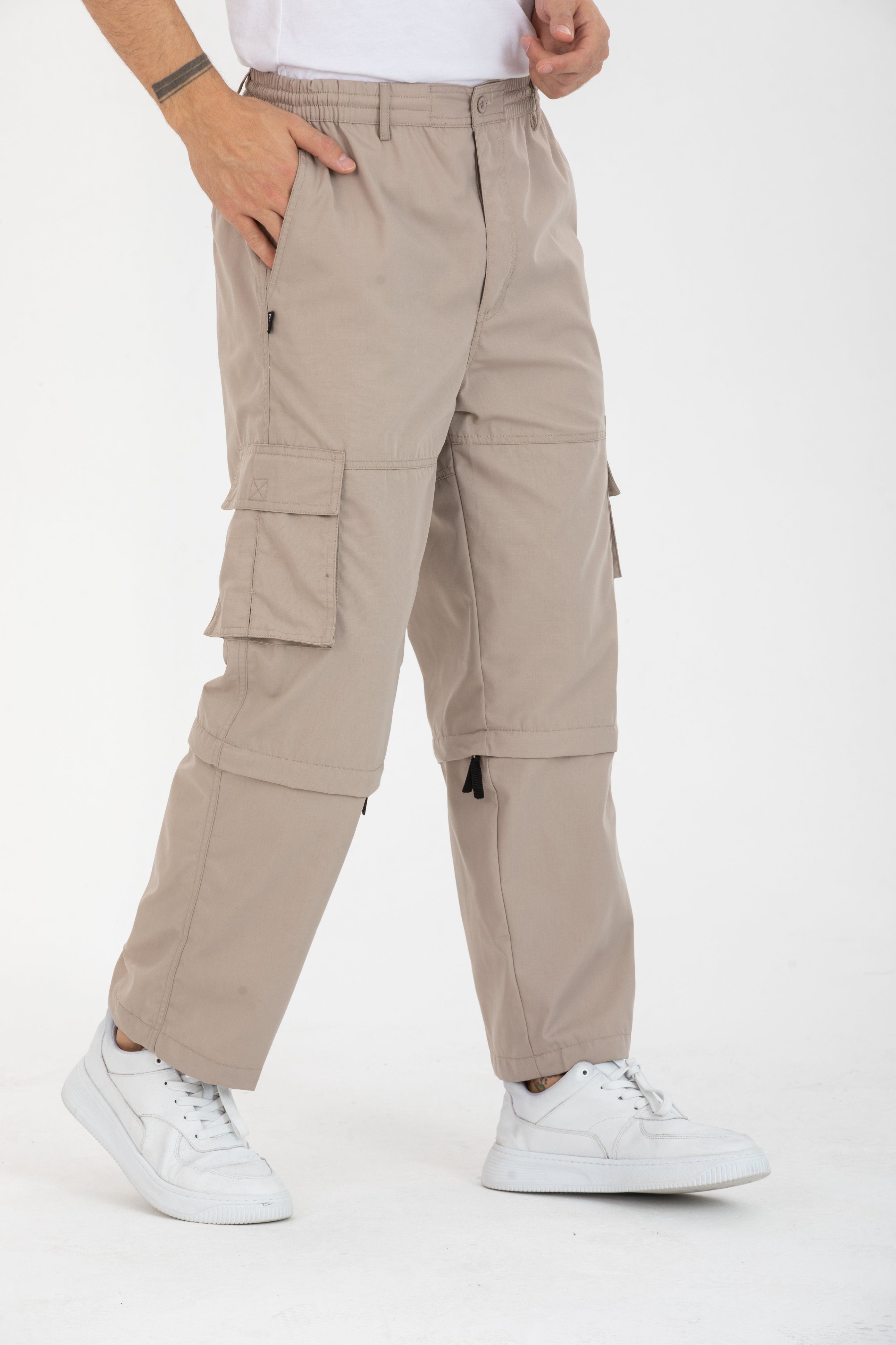 Kendindza Collection Cargohose Herren Zipp Off Cargohose Dehnbund Arbeit Hose Rangerhose Cargo Hose Gummibund elastisch, abnehmbare Beine, 6 Taschen