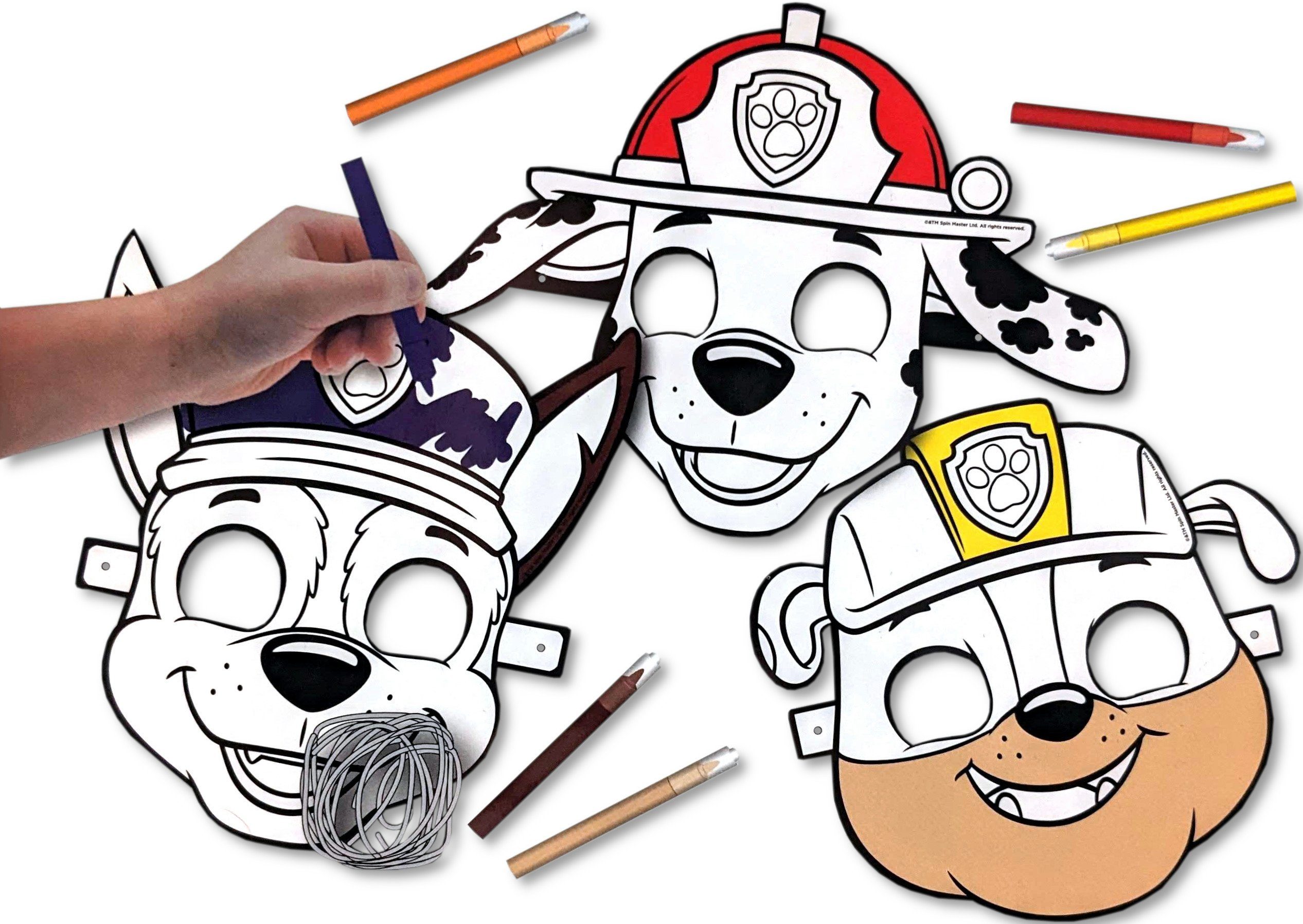 Spin Master Kreativset Paw Patrol 3 Masken beflockt + Filzstifte, zum selber bemalen