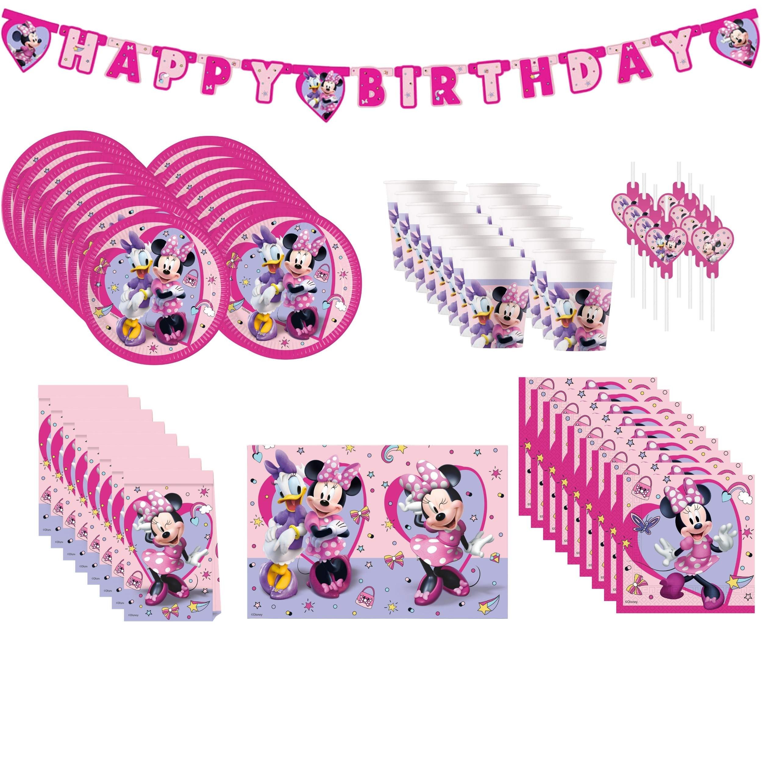 Procos Einweggeschirr-Set 70-tlg. Minnie Junior Party Set für Kindergeburtstag, 16 Personen