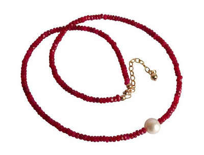 Gemshine Perlenkette »Rubine mit weißer Zuchtperle«, Made in Germany
