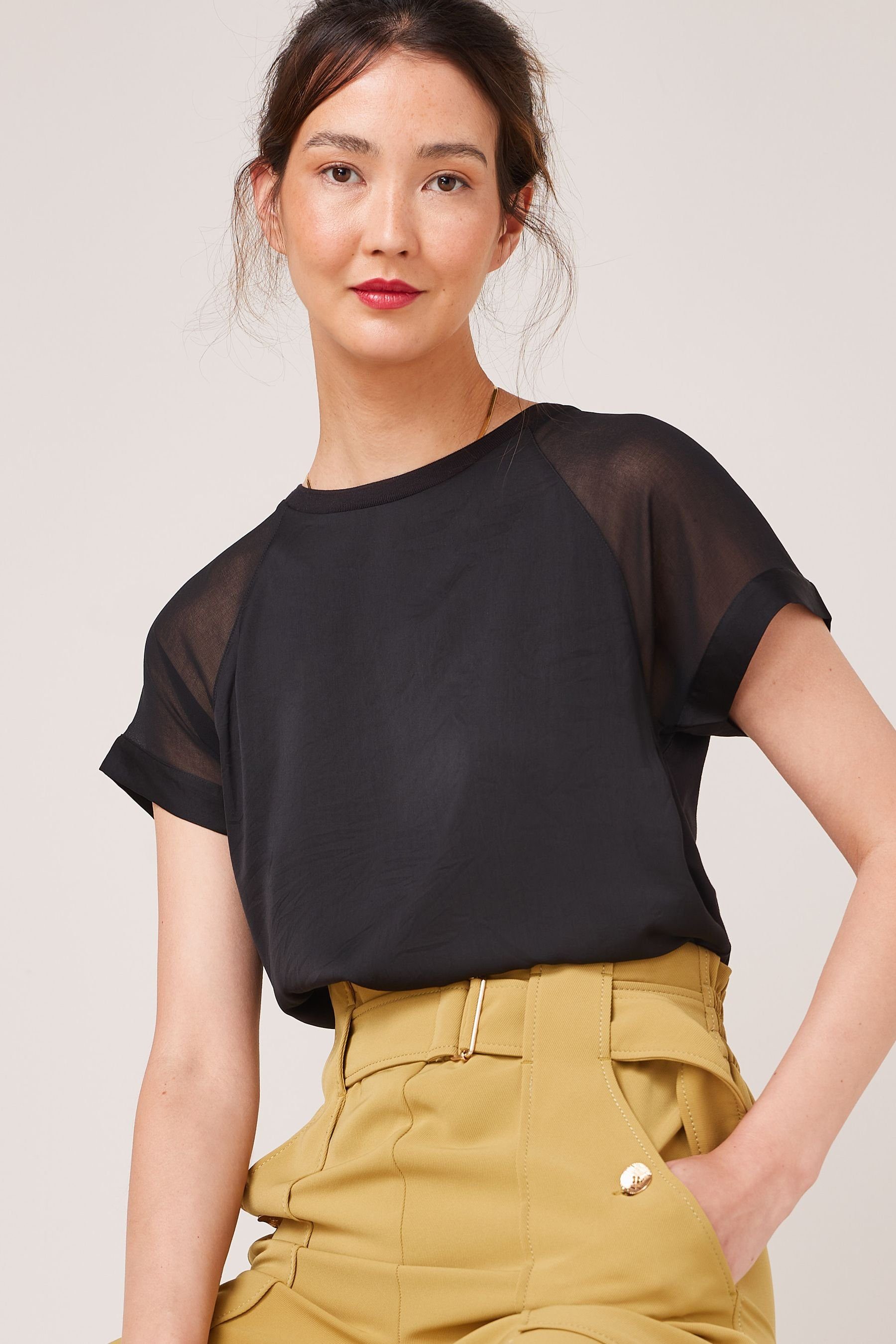 Next T-Shirt Kurzärmliges T-Shirt mit Raglanärmeln aus Webmix (1-tlg)