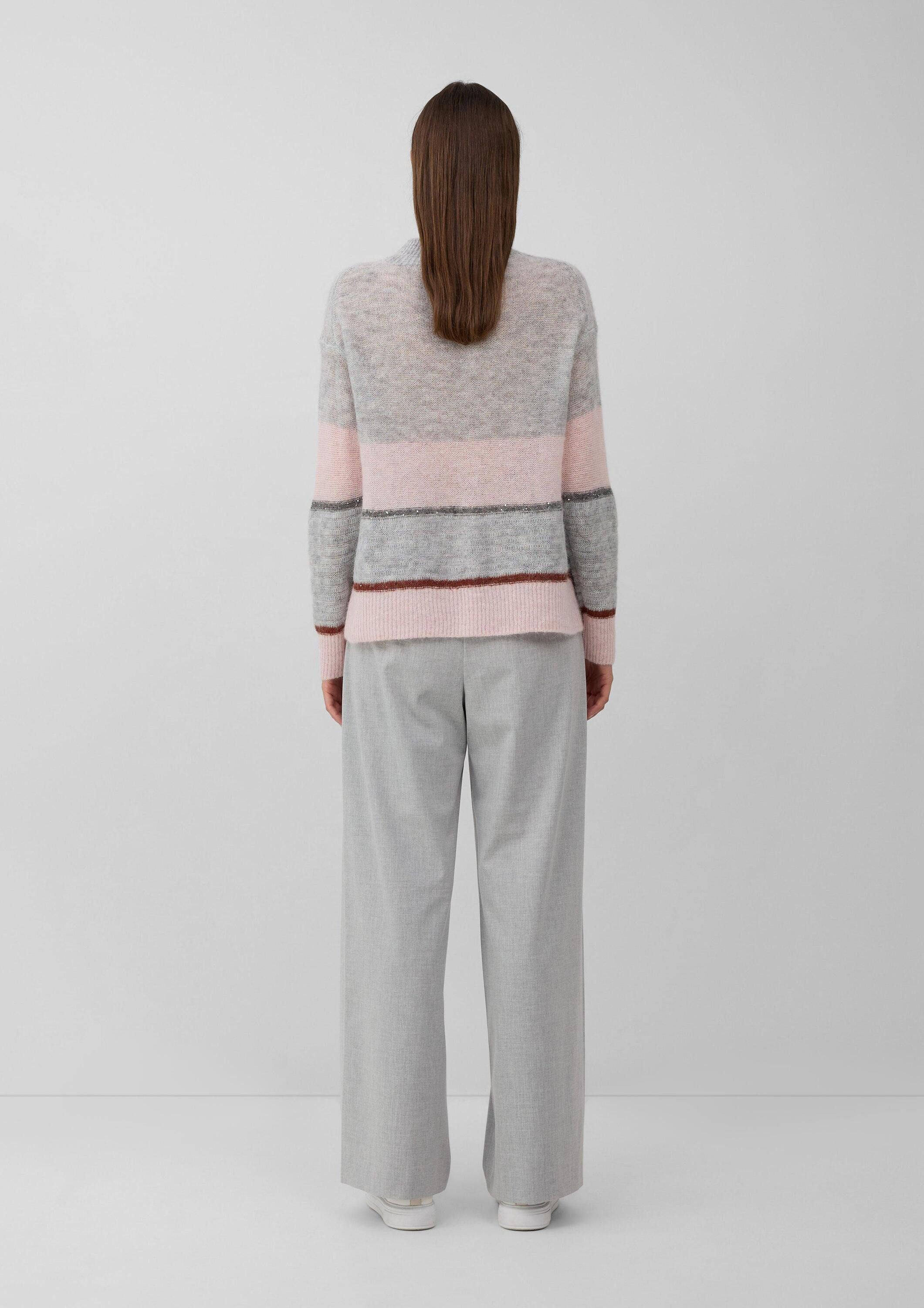 s.Oliver Longpullover Strickpullover Leichter Alpakamix-Pullover mit Colour-Blocking und Pailletten