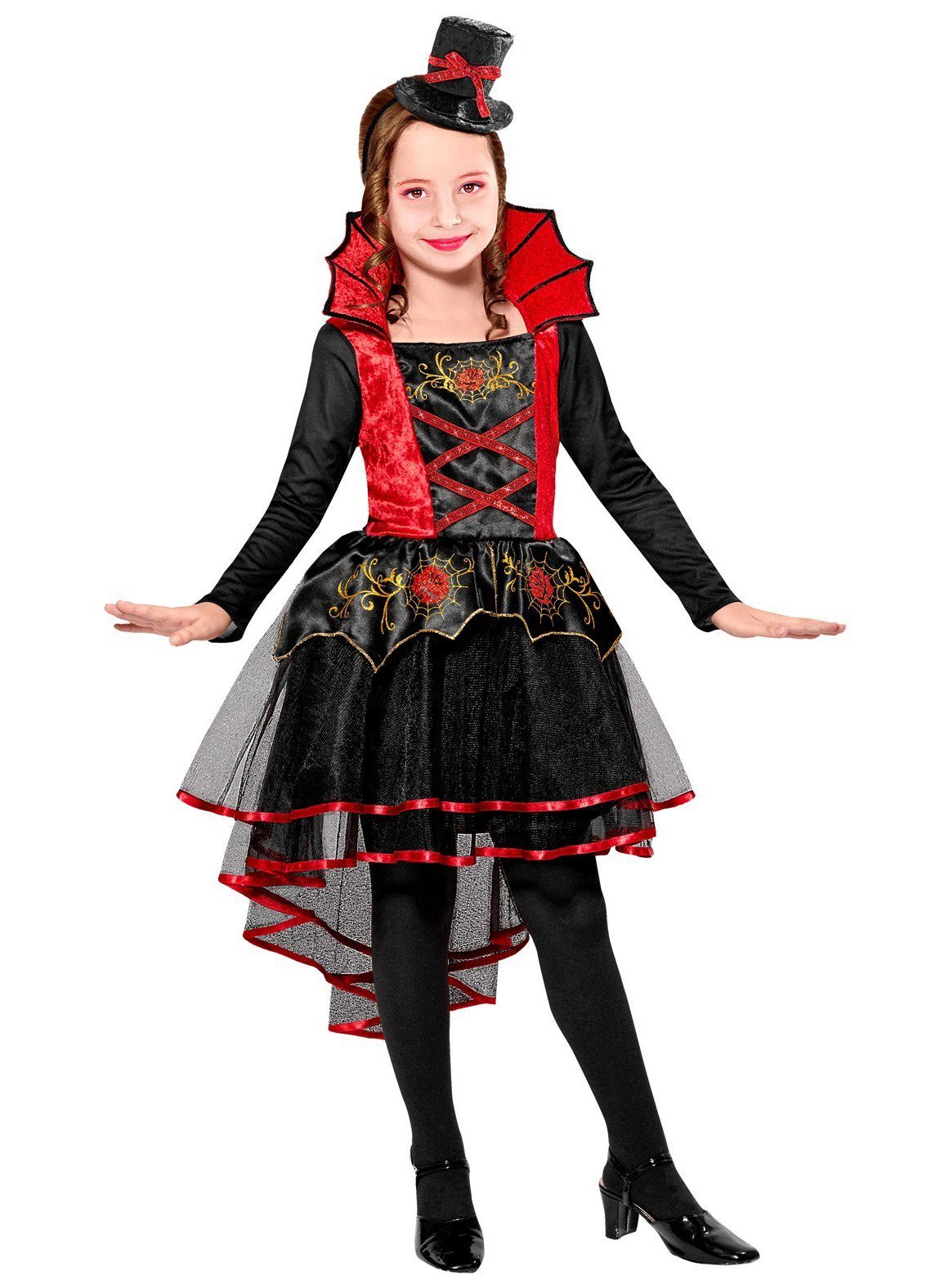 Widdmann Vampir-Kostüm Kleid Vampirdame - Halloween Kostüm Kinder Mädchen, Schickes Gräfin-Kleid für düstere Damen
