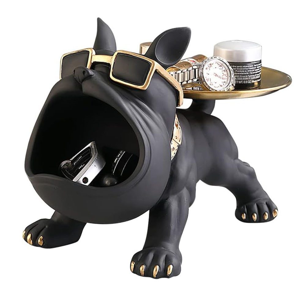 HYTIREBY Skulptur Französische bulldogge skulptur Schwarz (1 St), Schlüssel Schale Schmuck Aufbewahrungsbox Skulptur Deko
