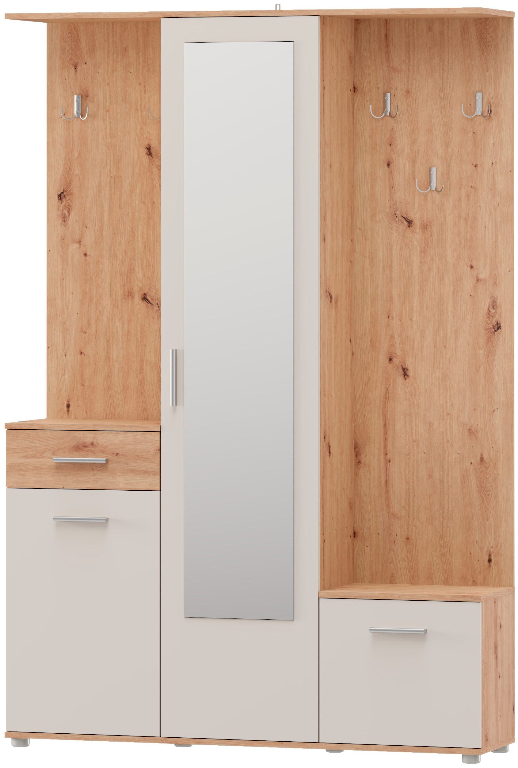 OTTO home Kompaktgarderobe Martin Flurgarderobe, Dielenschrank, Flurmöbel, Breite 134 cm Schuhschrank, mit Spiegel, in modernen Farben, mit 10 Haken – Bild 4 von 5