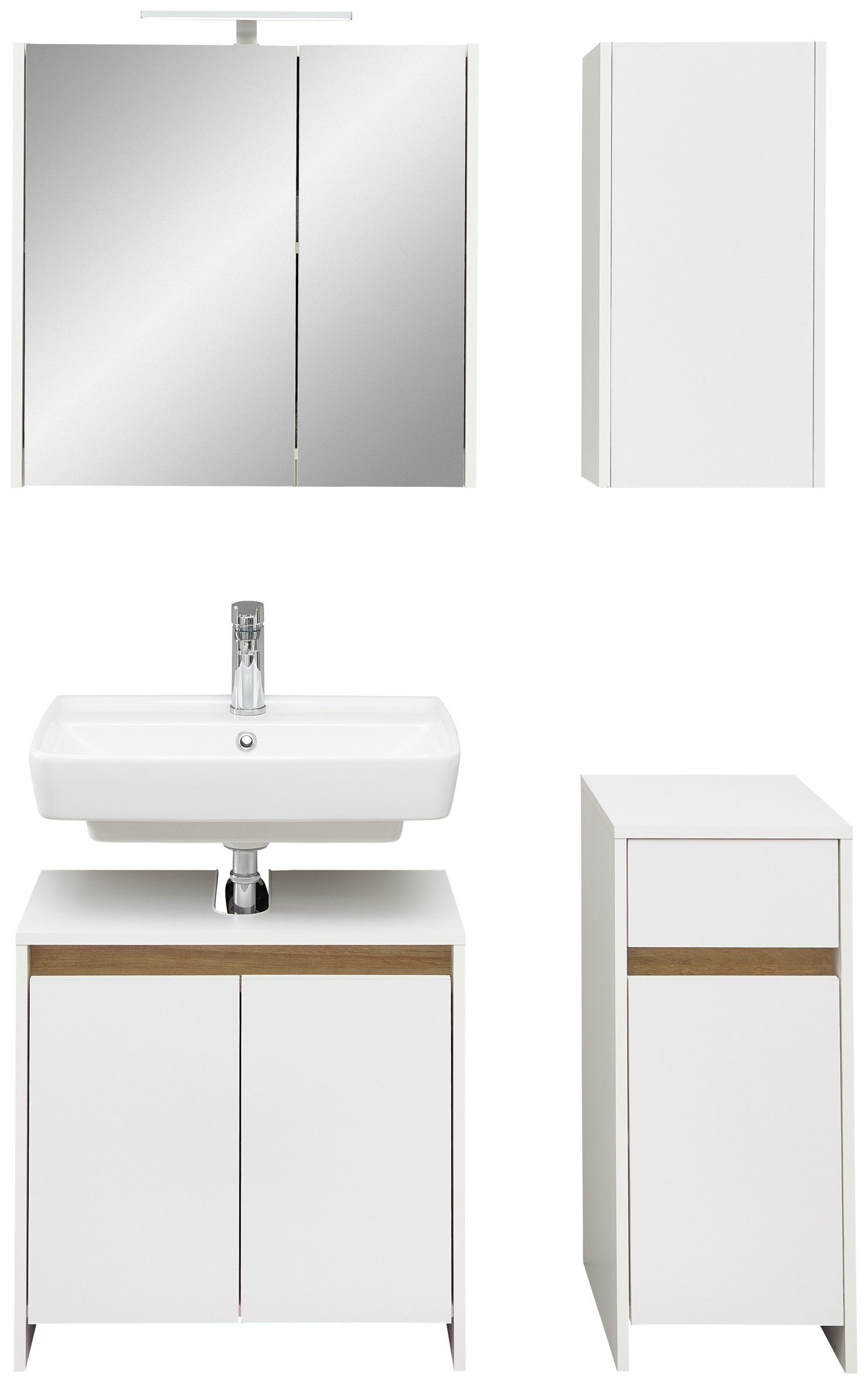 Saphir Badmöbel-Set Quickset 100, Waschbeckenunterschrank mit Spiegelschrank, (4-St), Badezimmer-Set mit Unterschrank und Hängeschrank Perl-Weiß