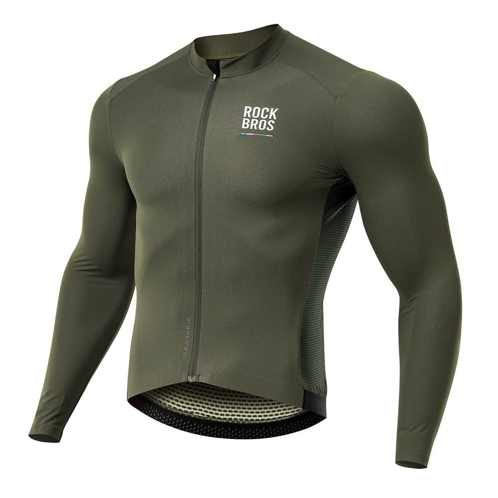 ROCKBROS Radtrikot Rennradtrikot Langarmshirt Fahrradoberteil (Spar-Set, 1-tlg., 60 cm Rückenlänge leicht) UPF 50+, Mesh-Einsätze, 3 Rückentaschen, reflektierend