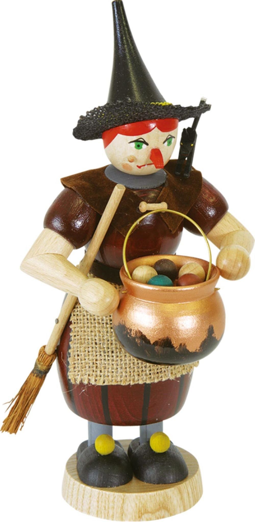 Richard Glaesser Räuchermännchen Rauchfrau Hexe, Höhe ca. 19 cm, Handwerkskunst aus dem Erzgebirge