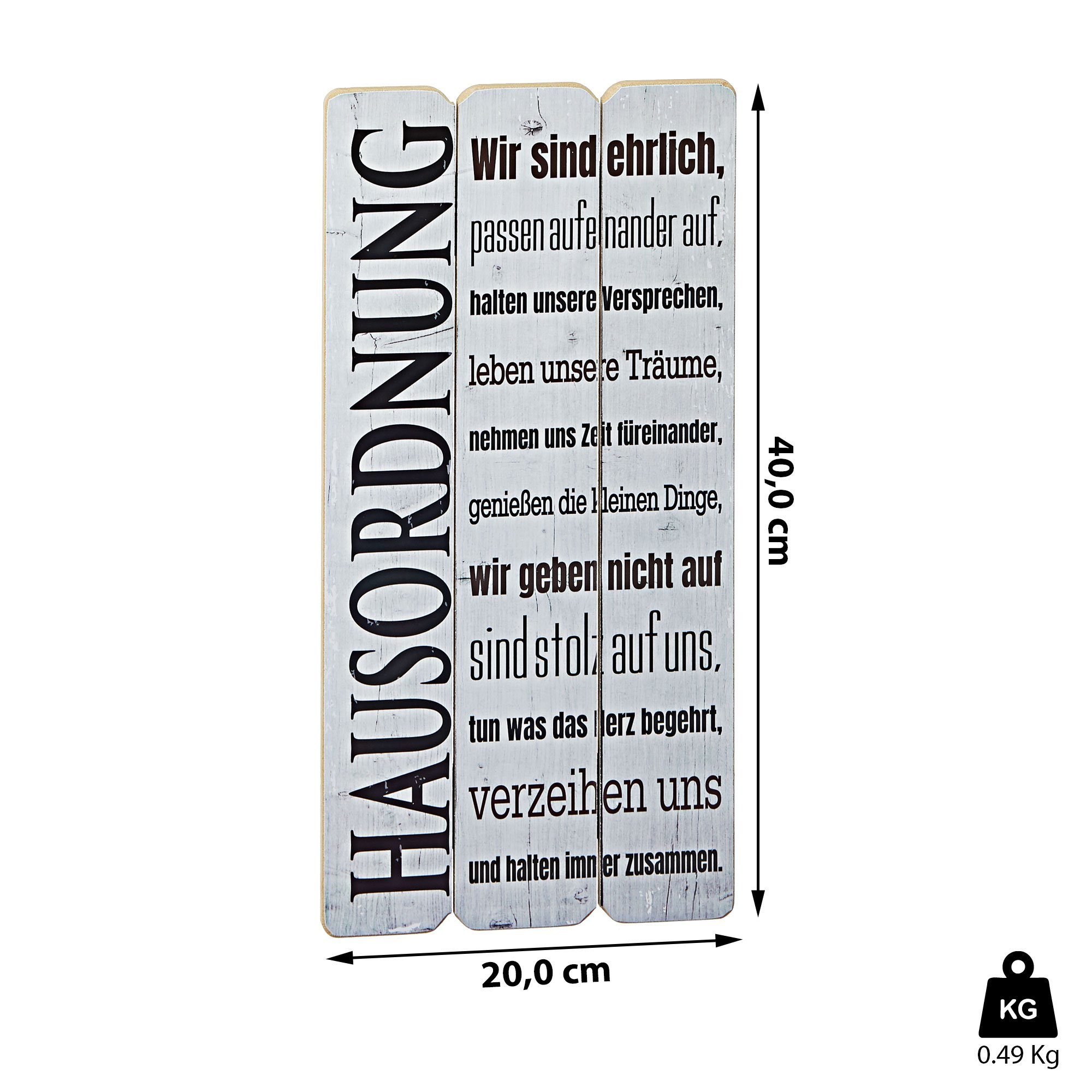 CEPEWA Kunstdruck Plankenschild Wandtafel Hausordnung 20x40cm, günstig online kaufen